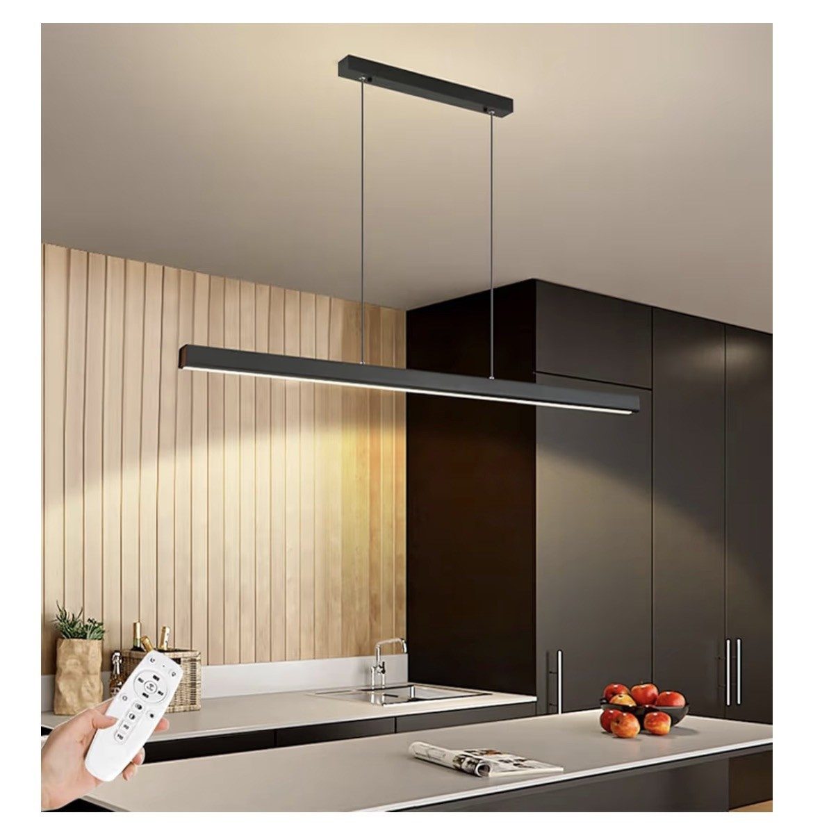 SenFay LED Pendelleuchte 120 cm linear, dimmbar & höhenverstellbar mit Fernbedienung, LED fest integriert, Extra-Warmweiß, Neutralweiß, Kaltweiß