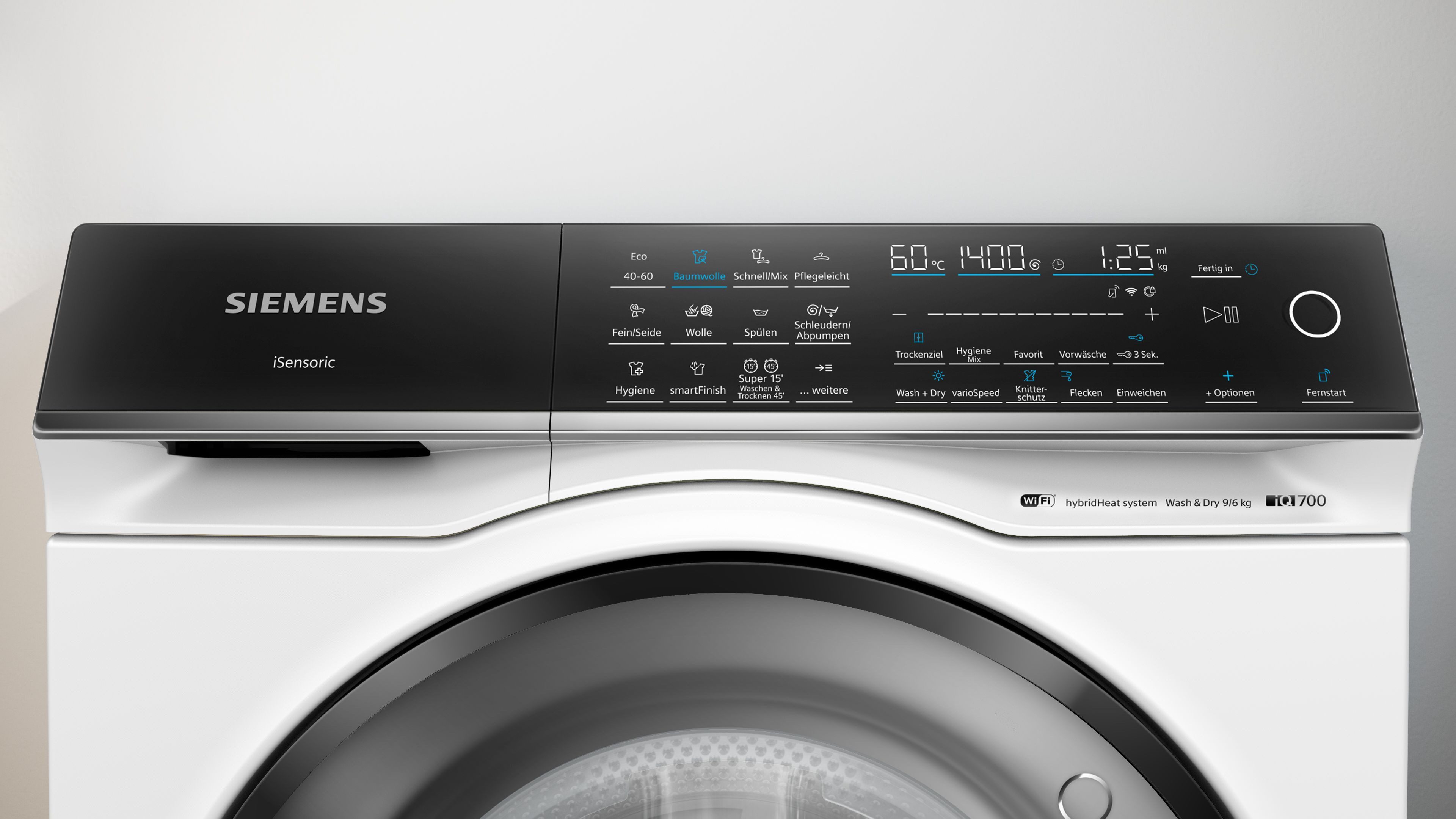 SIEMENS Waschtrockner iQ700 WN54C2070, 9 kg, 6 kg, 1400 U/min, Knitter-Programm smartFinish, Antiflecken-System, Waschen&Trocknen 45'