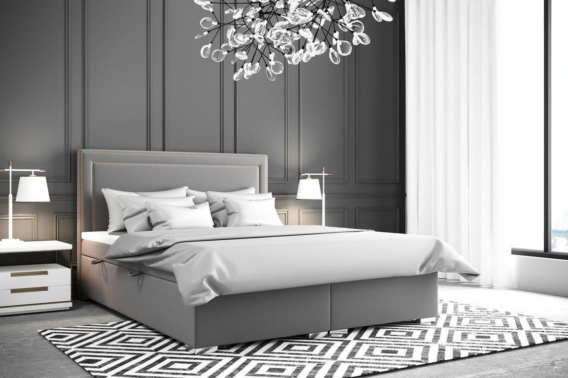 Boxspringbett Bett in Doppel JVmoebel Boxspringbett, Modernes Europa Grau Polster Schlafzimmer Made Design Luxus