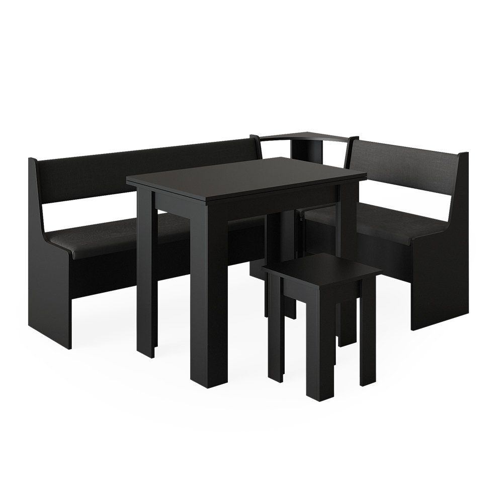 Vicco Sitzgruppe Roman, Schwarz, 120 x 180 cm mit Tisch, (Set, 5-tlg., 5-er Set), Truhenfunktion