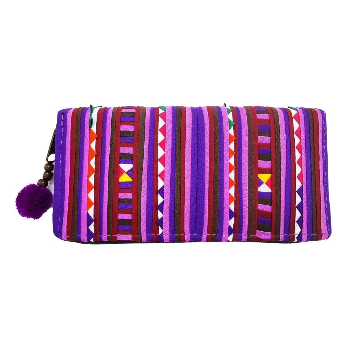 PANASIAM und mit 4 Kartenfächer Baumwolle, aus Fächern Geldbörse rosa aztec fester große 8 Münzfach, Portemonnaie Reißverschluss Geldbörse lila