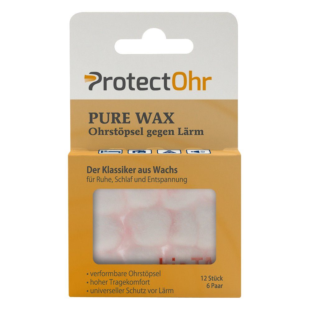 ProtectOhr Ohrstöpsel Ohrenstöpsel, ProtectOhr verformbar Gehörschutzstöpsel - 12 Pure Wax, weich,