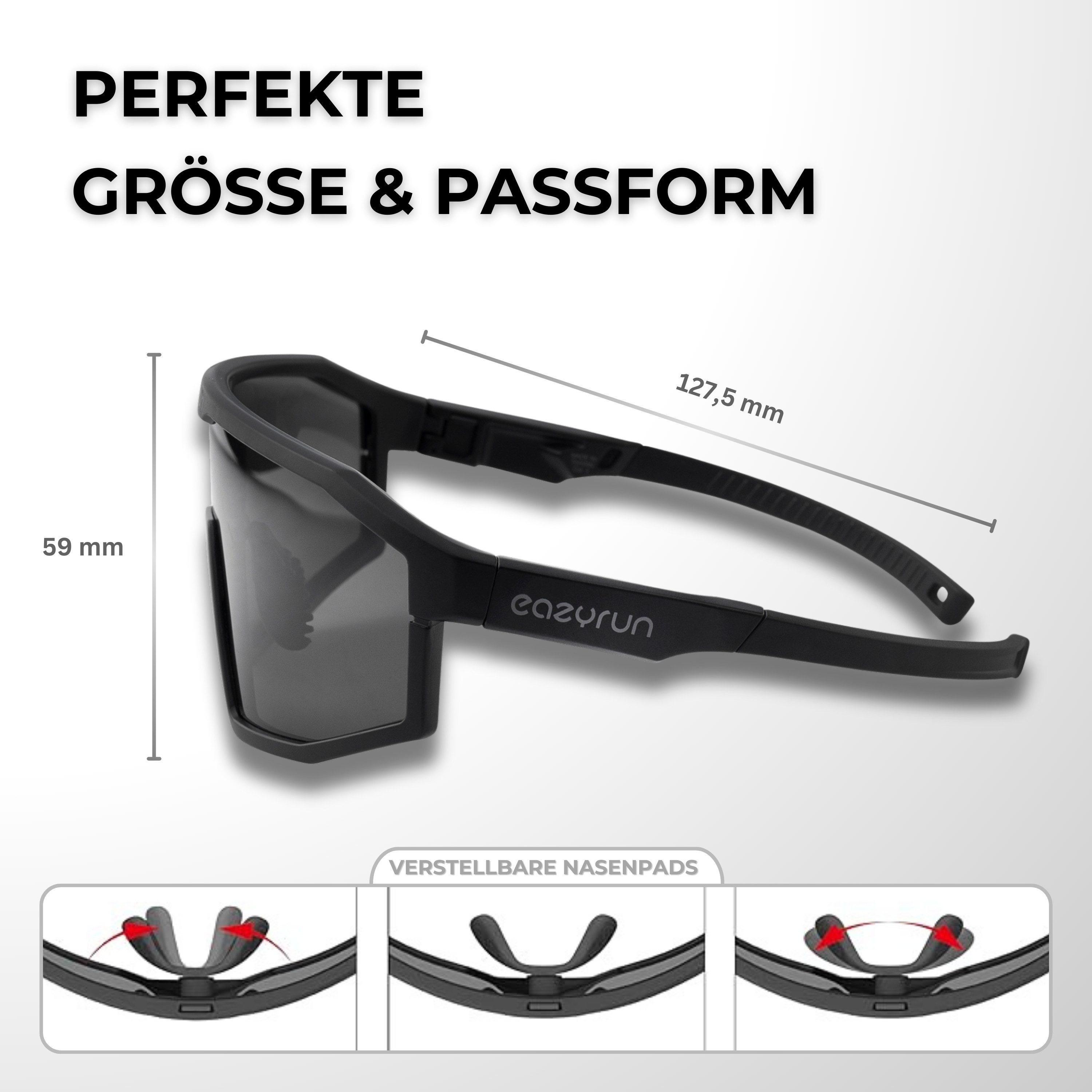 EyeAm Fahrradbrille, Sportbrille, Unisex Design, Für Sport, Rad, Laufen, MTB & Outdoor, (Modell: EAZYRUN), UV-Schutz 400