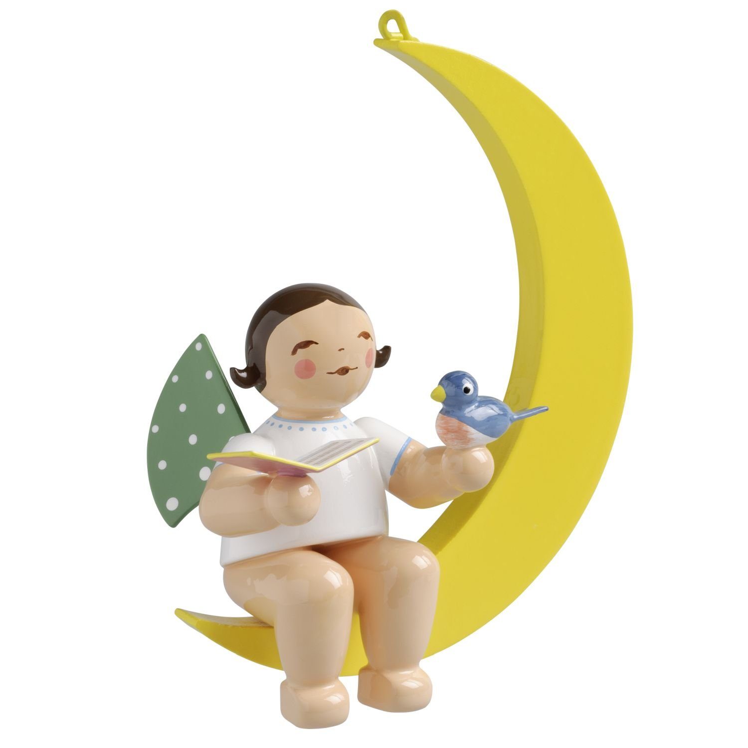 Wendt & Kühn Weihnachtsfigur Engel mit Liederbuch und Vogel im Mond 650/70/12B