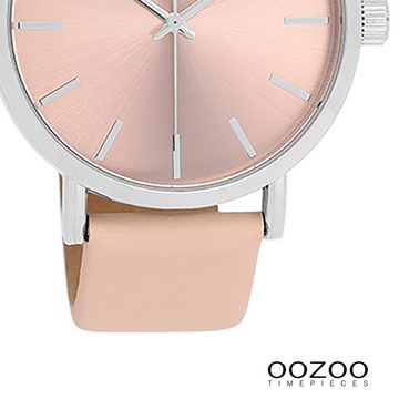 OOZOO Quarzuhr Oozoo Damen Armbanduhr Timepieces Analog, Damenuhr rund, groß (ca. 42mm), Lederarmband rosa, Fashion