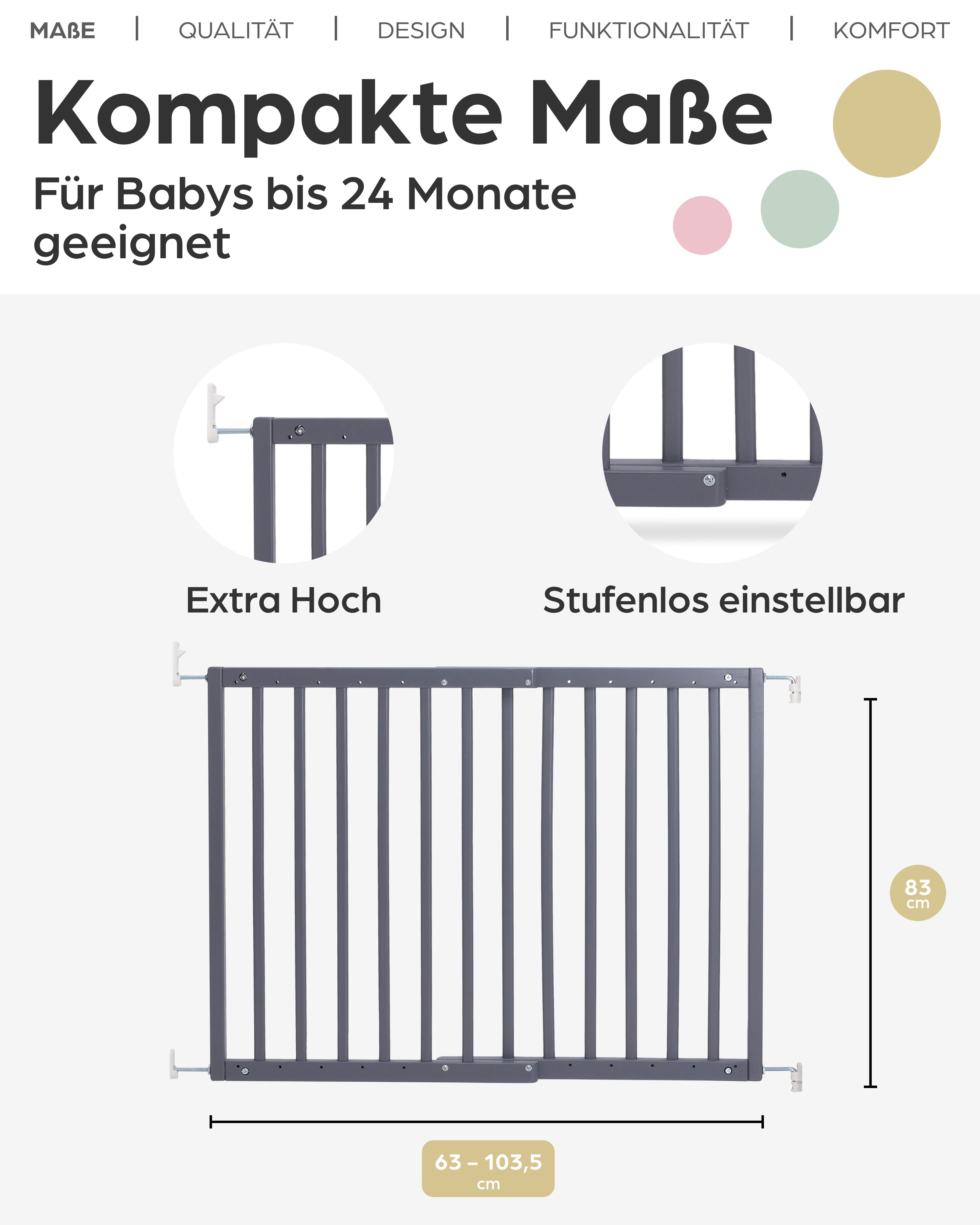 Geuther Türschutzgitter Tür- und Treppenschutzgitter Modilok aus Holz – 63–103,5 cm, Auch als Treppenschutzgitter verwendebar
