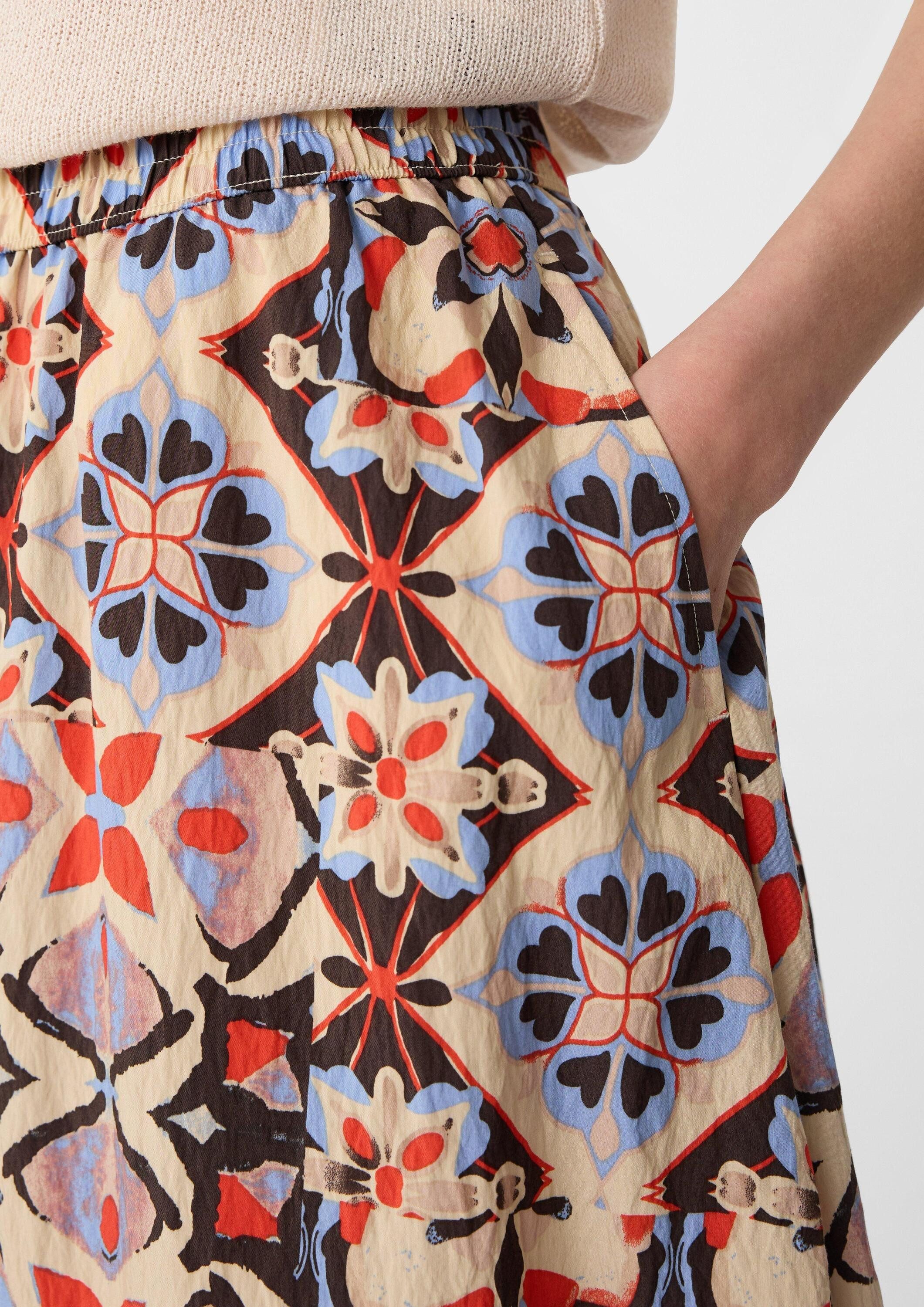 comma Midikleid Rock Ausgestellter Midi-Rock aus Viskosemix mit All-over-Print