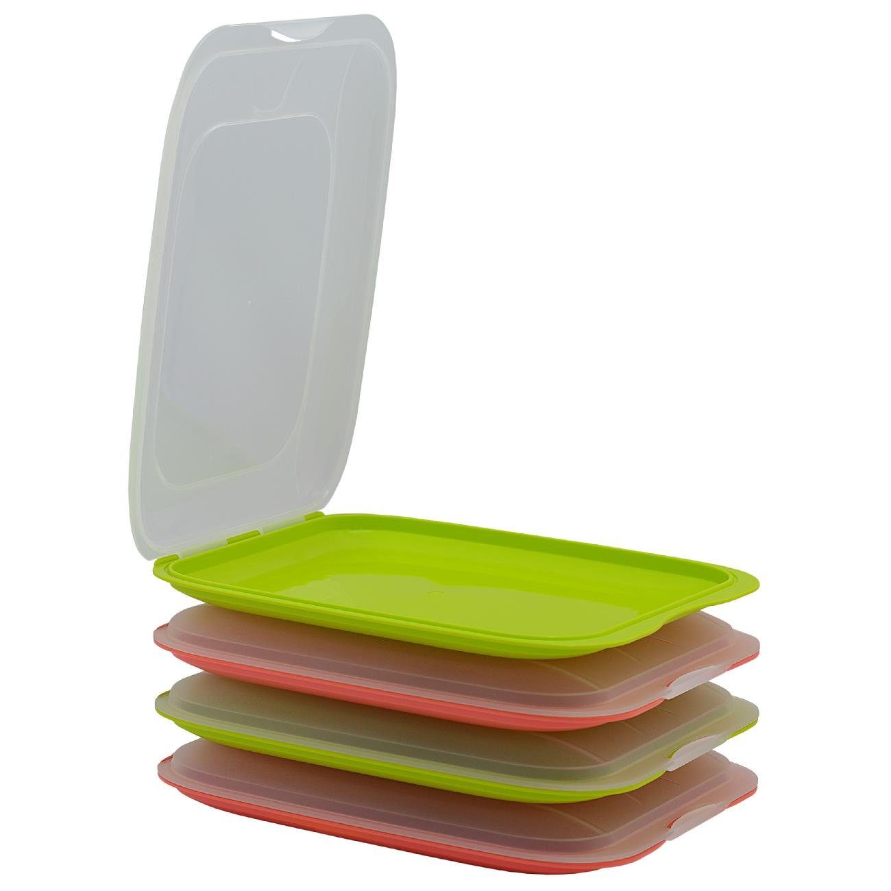 Engelland Frischhaltedose Aufschnittdosen, Aufschnittbox, PP-Kunststoff, BPA-frei, (Vorteils-Set, 4-tlg., mit transparentem Deckel), stapelbar, platzsparend, Ordnung im Kühlschrank, Organizer, Stapelbox