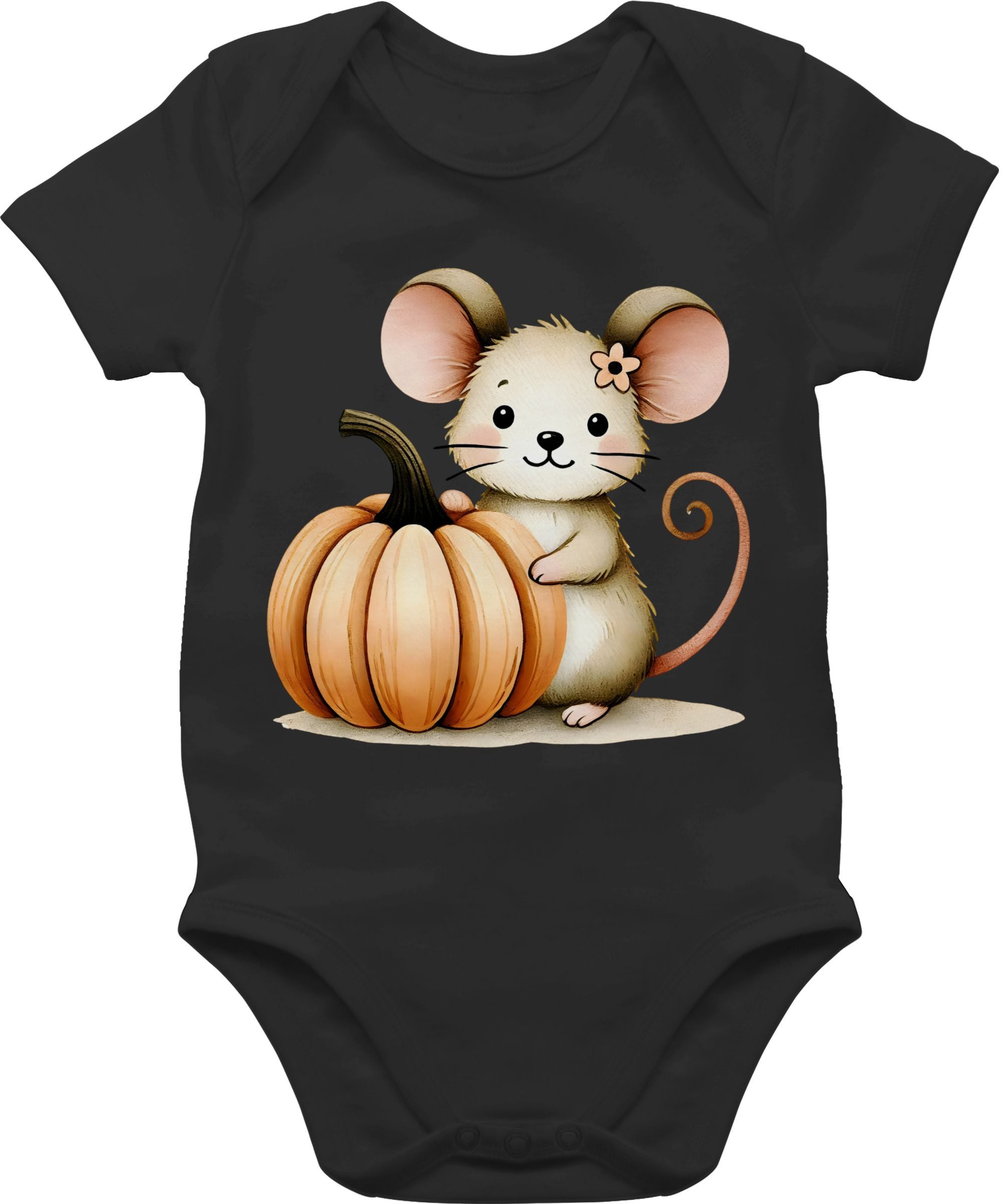 Shirtracer Shirtbody Süße Maus mit Kürbis, Niedliches Herbst Design für Babys und Kinder, Halloween Kostüme für Baby