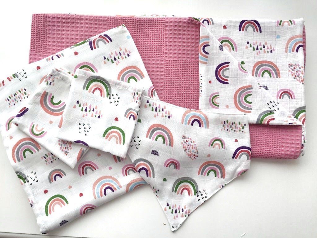 Stoffwindeln Musselin Set Waffelpique 100% Baumwolle Mulltuch Spucktuch Babydecke