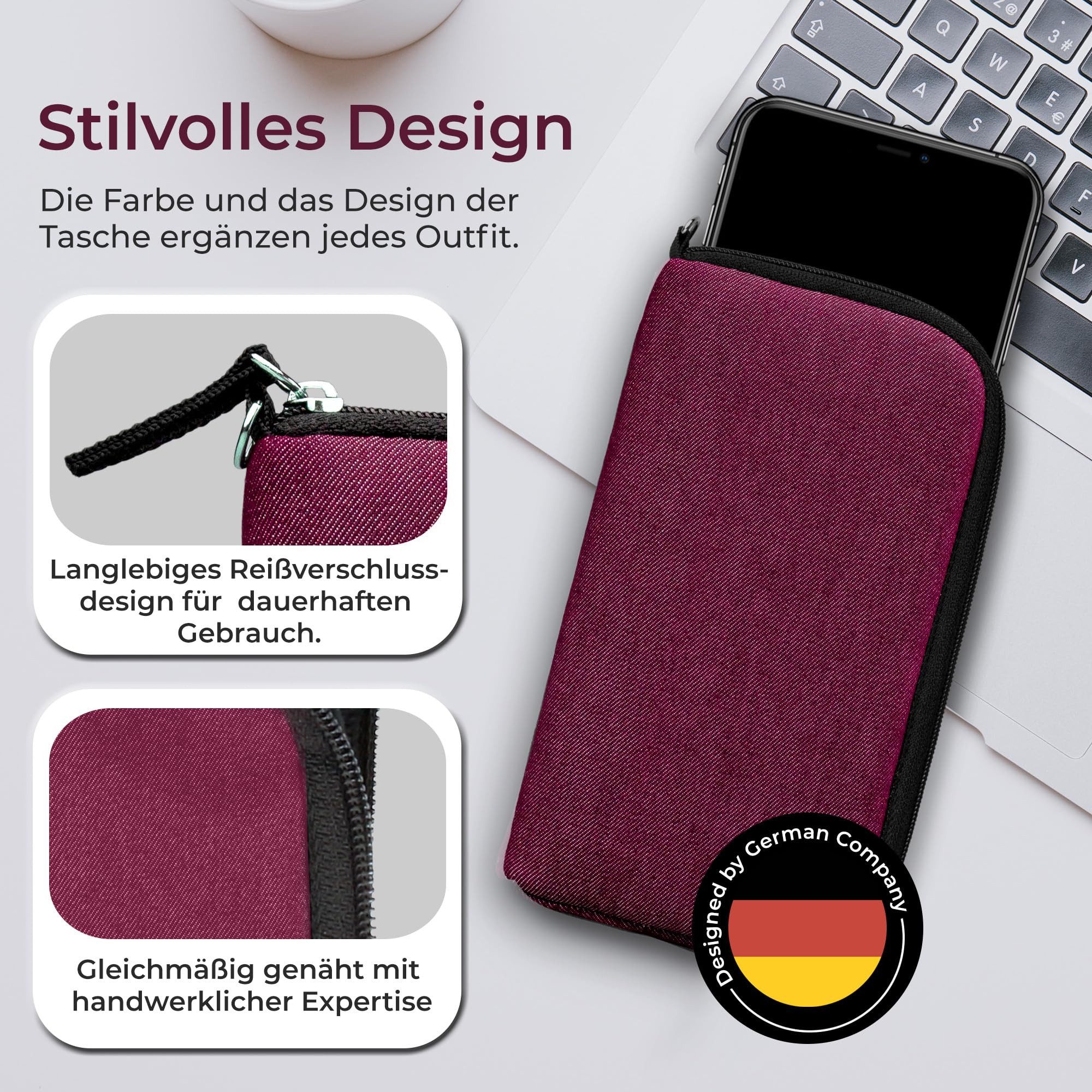 XiRRiX Handytasche für Smartphone - universal Handyhülle mit Handschlaufe (kompatibel mit z.B. Iphone 15 Pro, 16 Pro, 17 Pro, Hülle mit Reißverschluss), Softcase für besten Schutz Dank Polsterung mit Stoßdämpfung