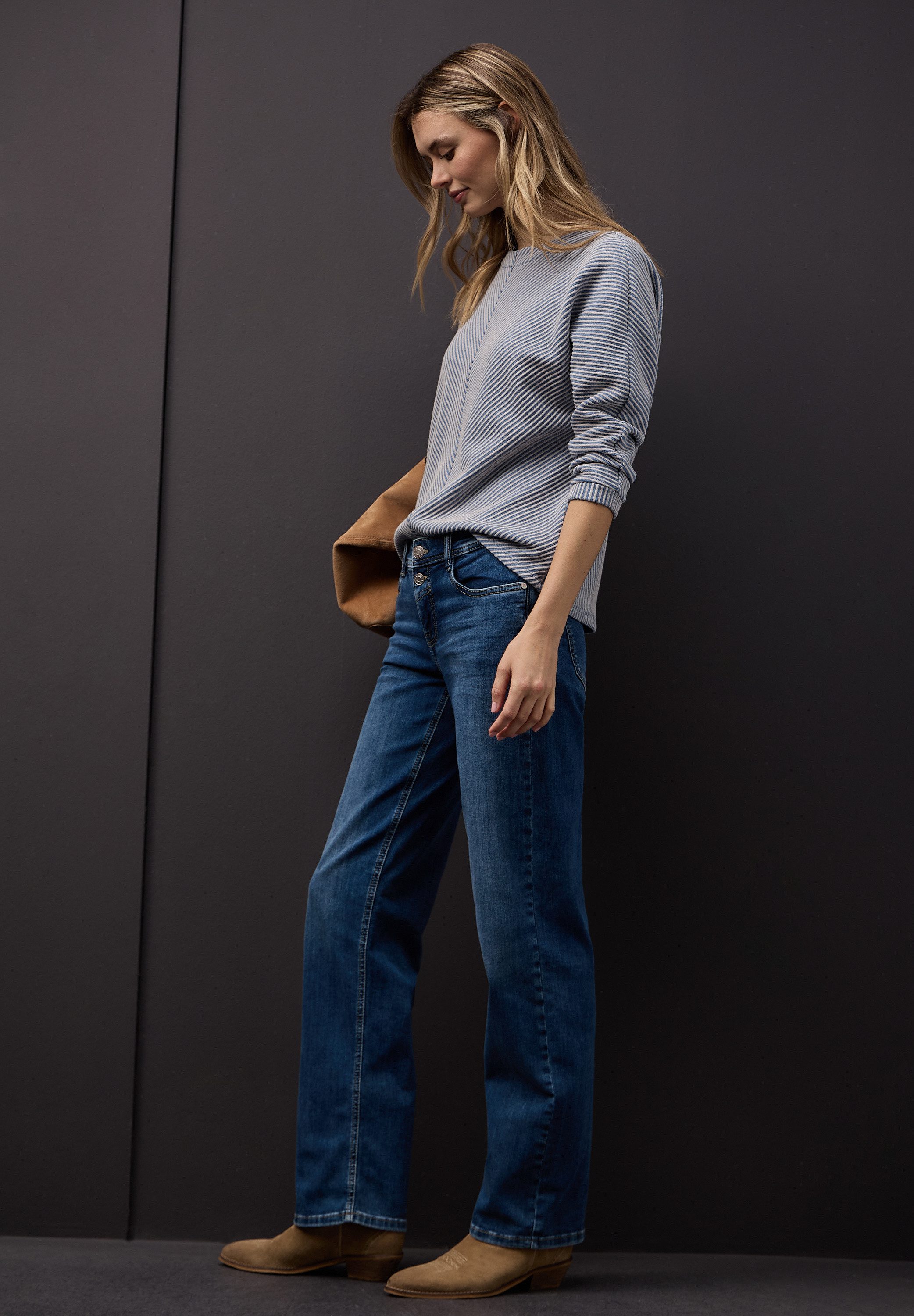 STREET ONE Strickpullover 3/4-Arm mit Two-Tone-Effekt und feinem Strukturmuster