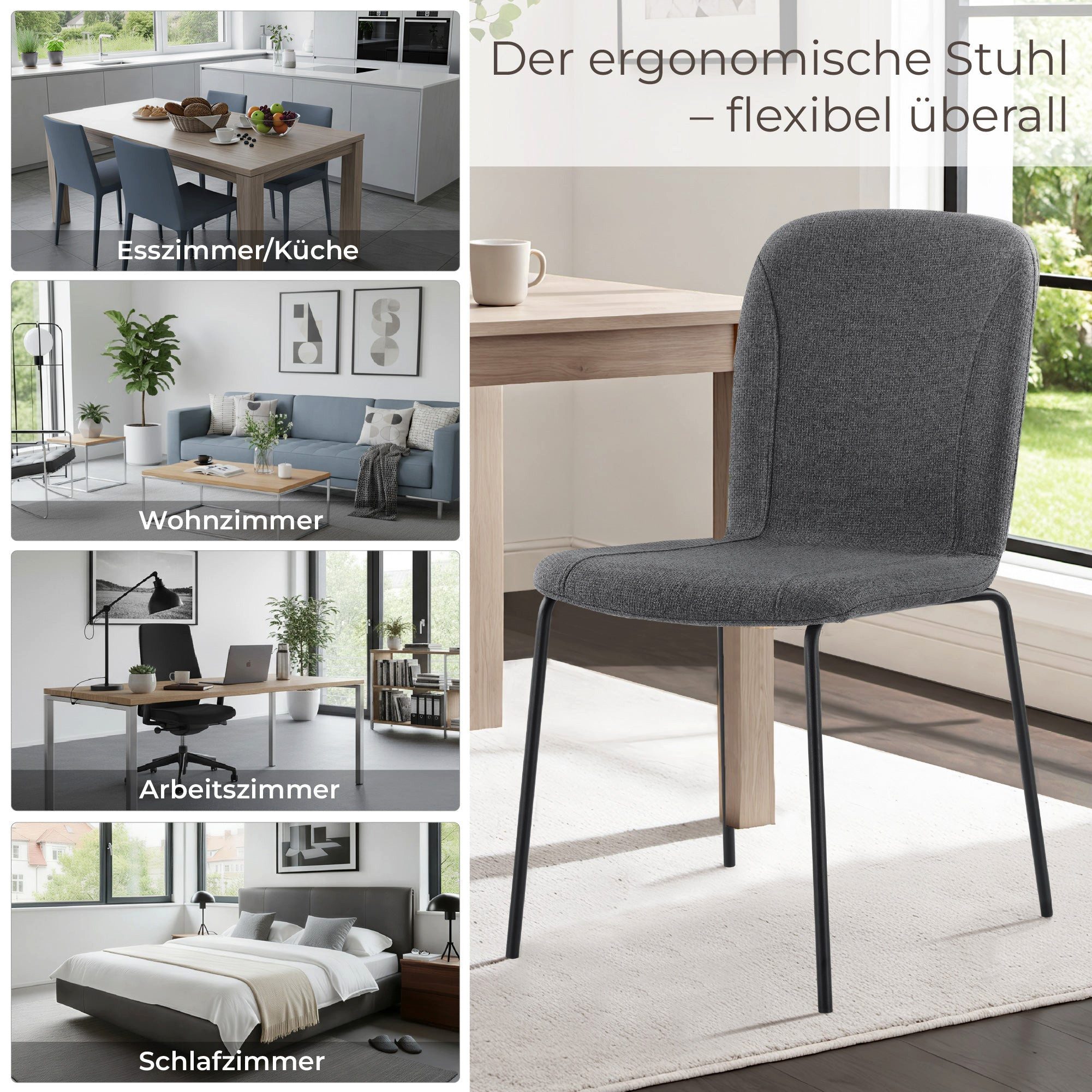 CHITA Polsterstuhl (Set, 4 St), 4-Fuß-Stuhl, Stapelstuhl, Esszimmerstuhl, Metallgestell