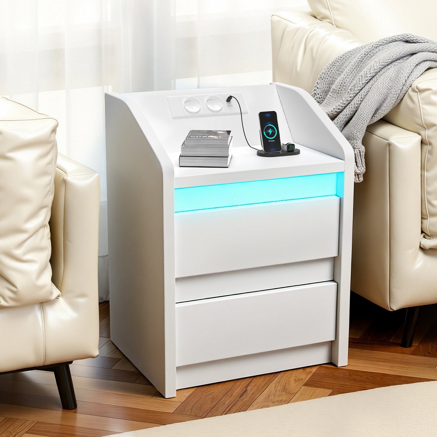 oyajia Nachttisch mit LED-Licht - Beistelltisch günstig online kaufen