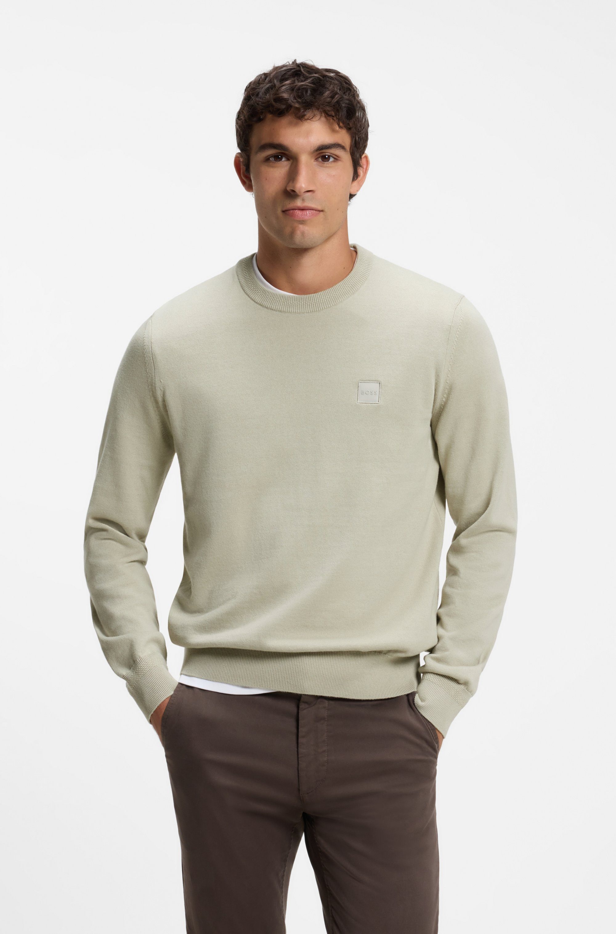 BOSS ORANGE Strickpullover Kanovano Cotton Cashmere mit Rundhalsausschnitt