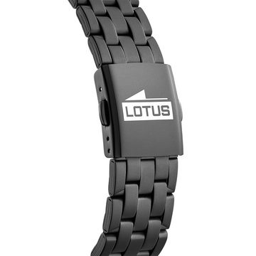 Lotus Quarzuhr LOTUS Herren Uhr Sport 18668/1 Edelstahl, Herren Armbanduhr rund, groß (ca. 42mm), Edelstahlarmband schwarz