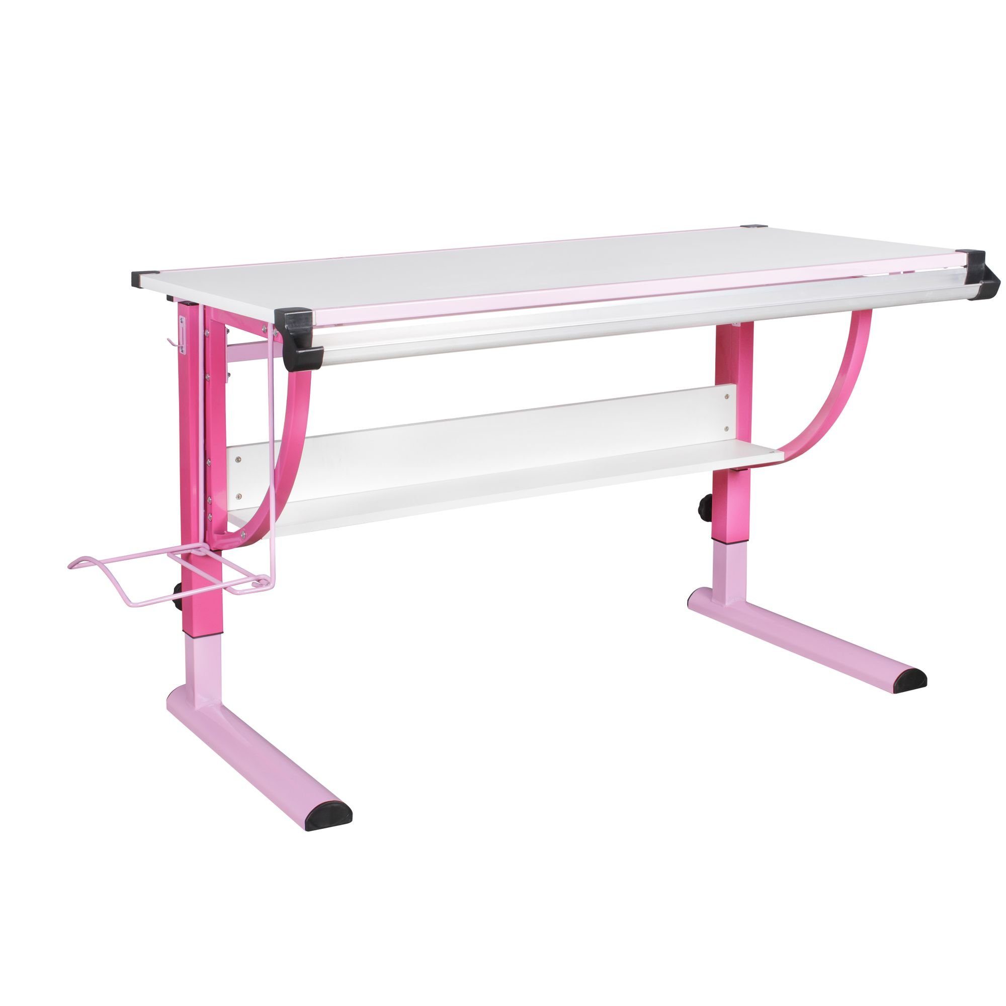 Wohnling Schreibtisch WL5.126 (Kinderschreibtisch Holz 120 x 60 cm Rosa / Weiß), Schülerschreibtisch Neigungsverstellbar Modern