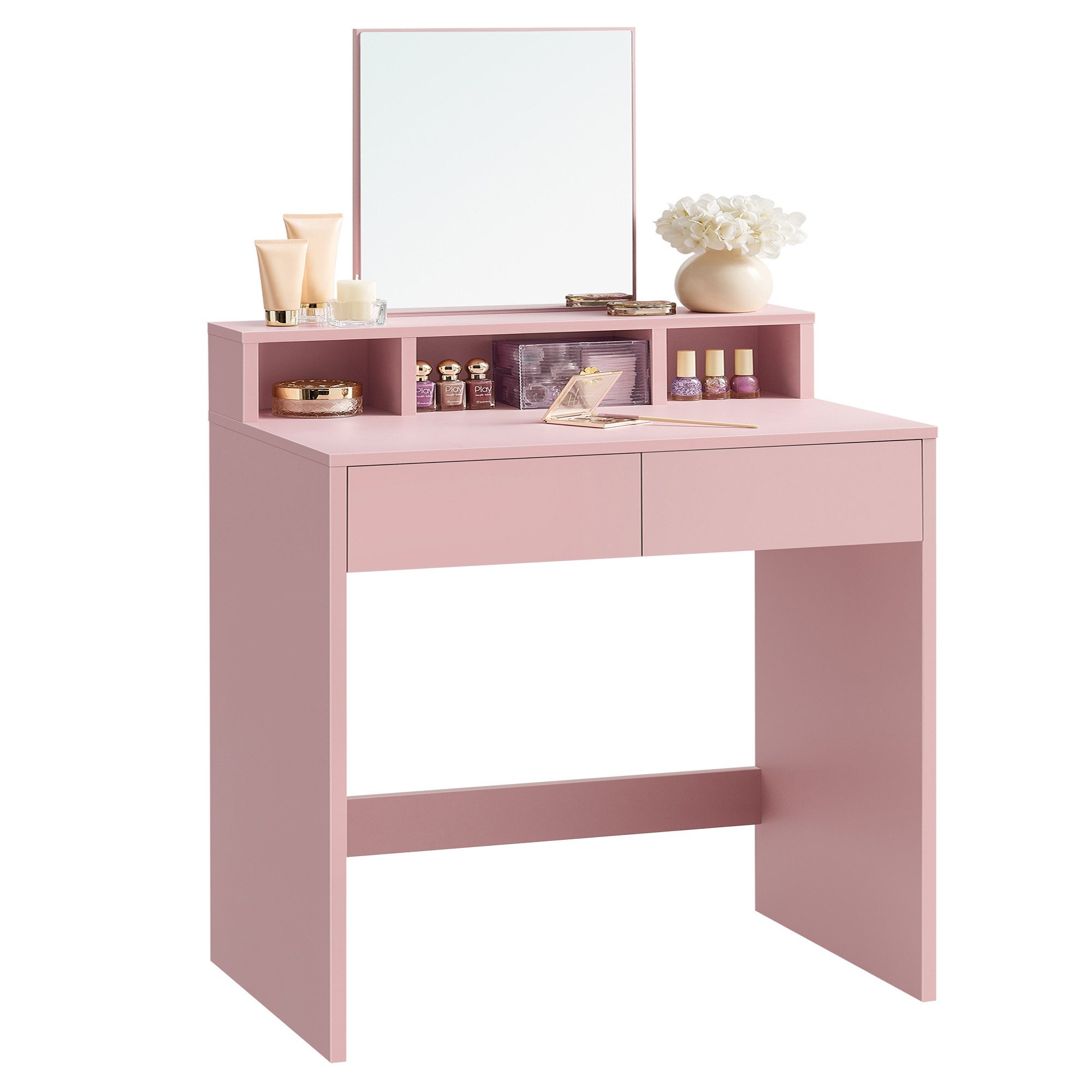 VASAGLE Schminktisch, großem Spiegel, 2 Schubladen, 3 offene Fächer, Modern
