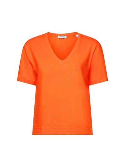 Esprit T-Shirt Slub-T-Shirt mit V-Ausschnitt (1-tlg)