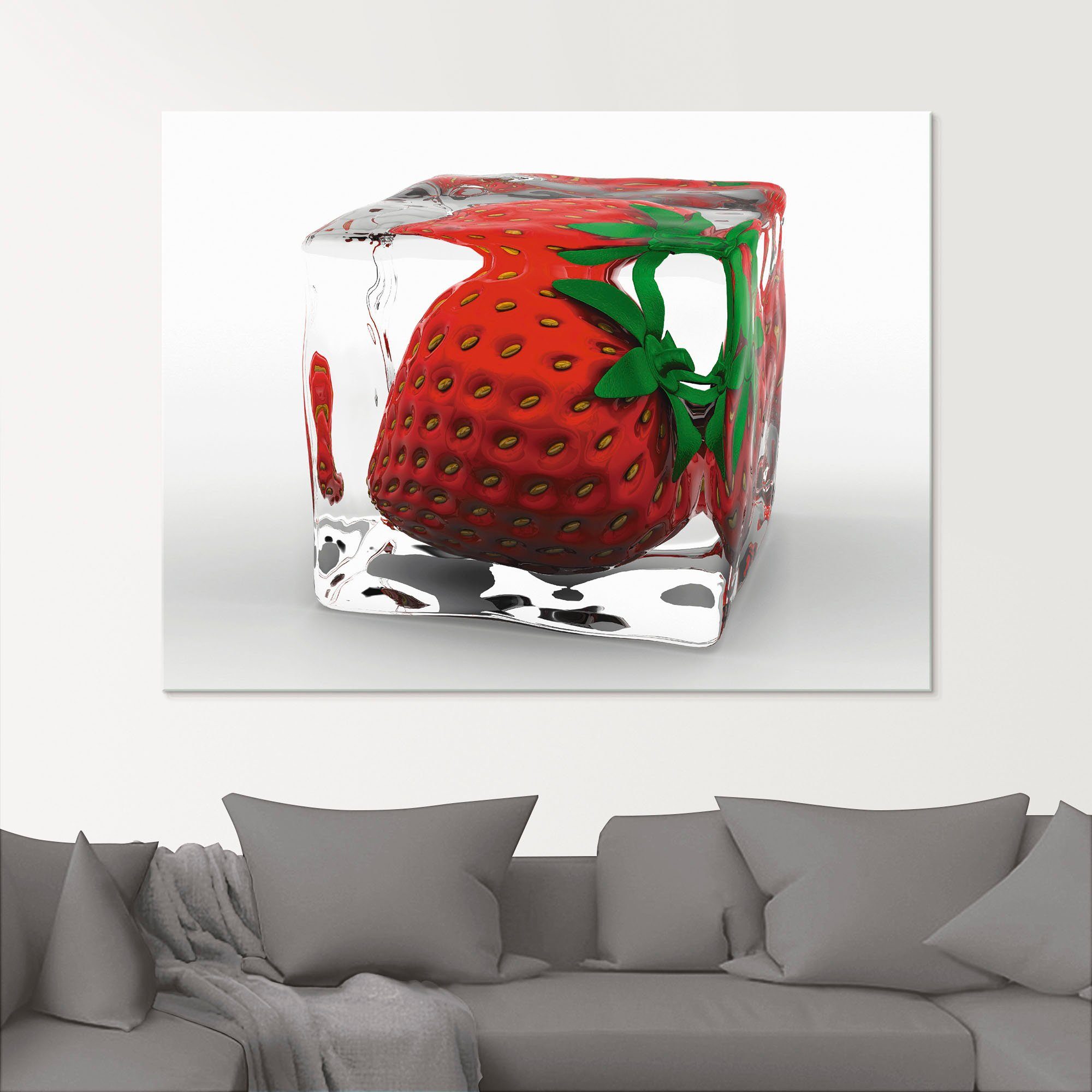 Lebensmittel in Artland in Erdbeere verschiedenen Größen Glasbild Eis, St), (1
