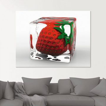 Artland Glasbild Erdbeere in Eis, Lebensmittel (1 St), in verschiedenen Größen