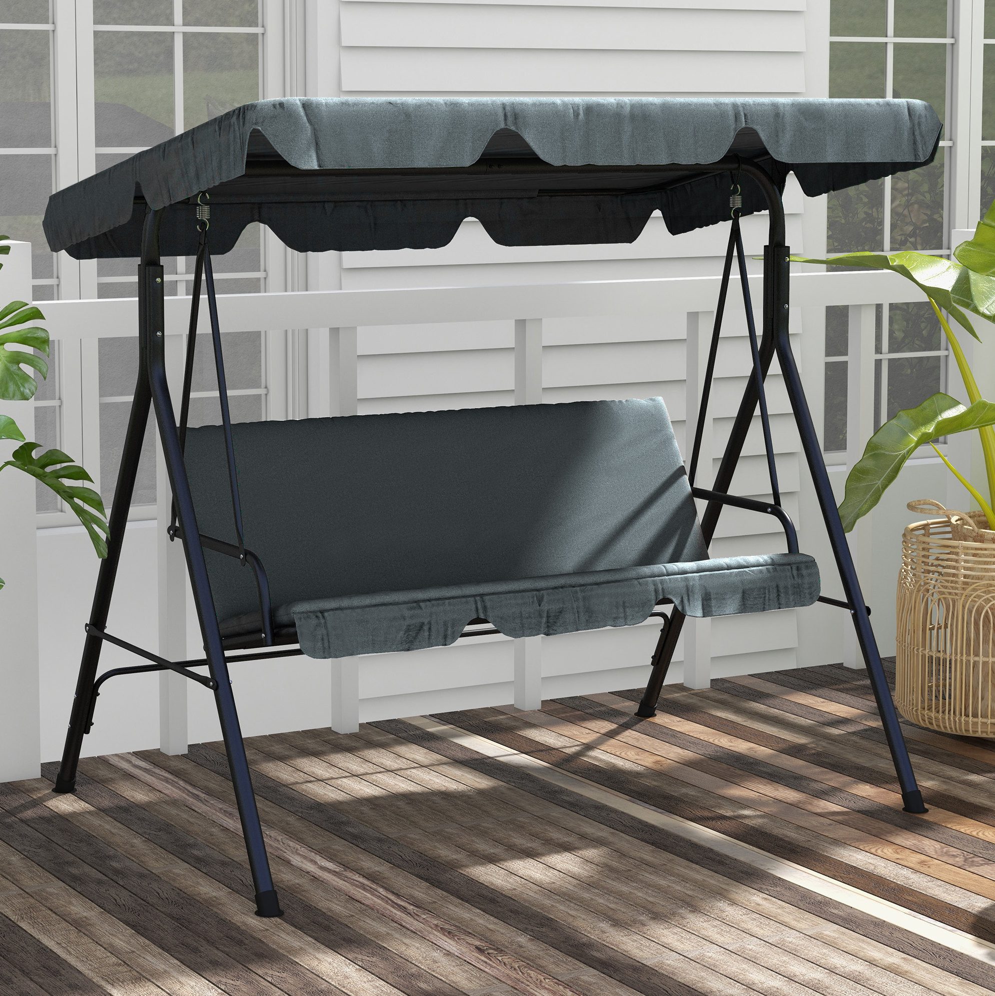OKWISH Hollywoodschaukel Gartenschaukel 3-Sitzer Grau 172x110x153 cm Garten Schaukelbank, 3-Sitzer, Packung, 1 tlg., Gartenschaukel bis 240 kg belastbar für Terrasse & Gartenbereich, Mit Sitzpolster & verstellbarem Sonnendach, komfortabel Outdoor