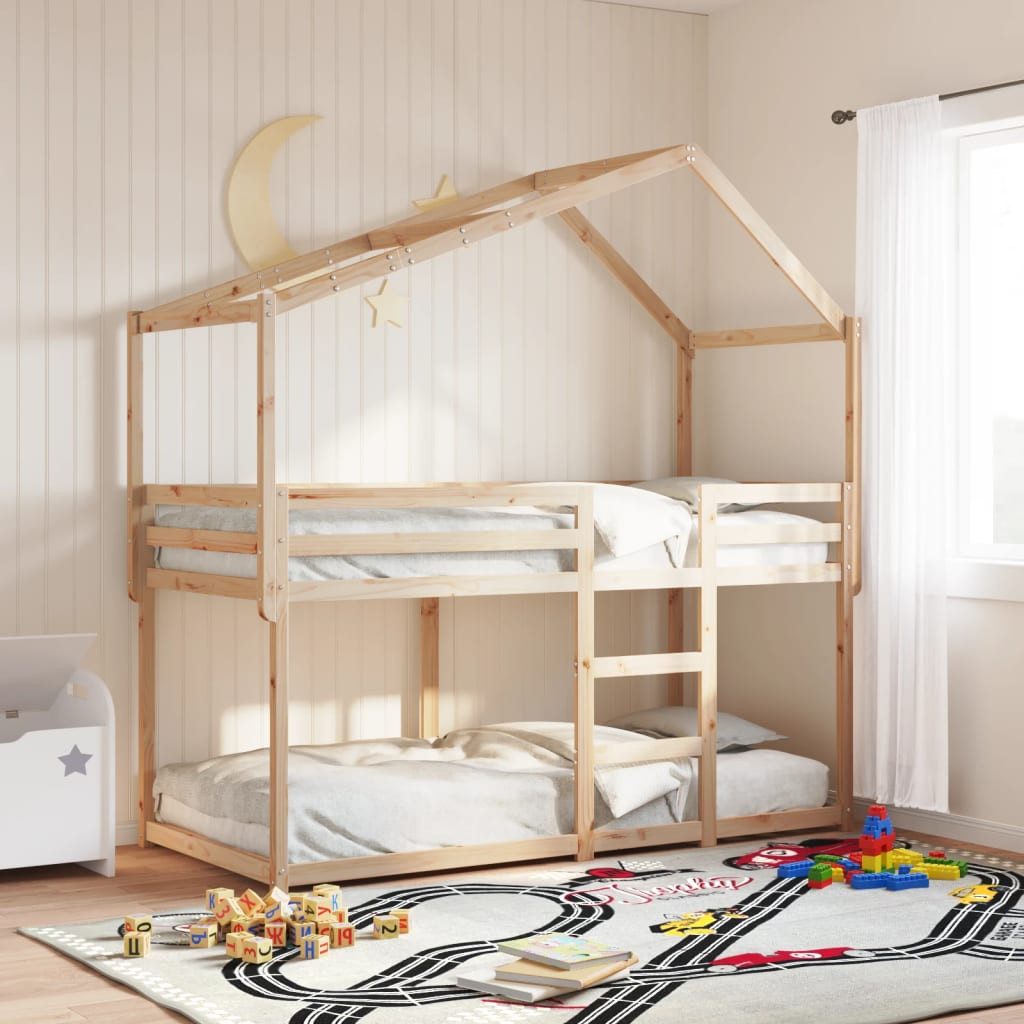 Bett Etagenbett mit Dach 195,5 x 95,5 x 112 cm aus massivem Kiefernholz