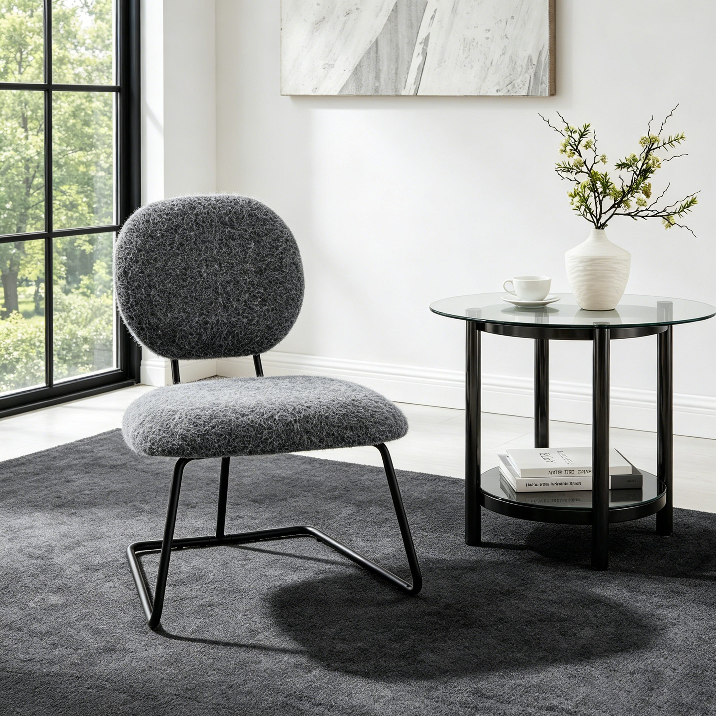 Art Leon Besucherstuhl CC121 (Besucherstuhl Akzentstuhl - Moderner Accent Chair Teddy-Sessel, Flauschiger Polsterstuhl mit goldenen Metallbeinen ohne Armlehnen für Wohnzimmer Schlafzimmer Balkon Farbe in Dunkelgrau/Weiß/Rosa/Grün, 1 St), Bürostuhl Drehstuhl
