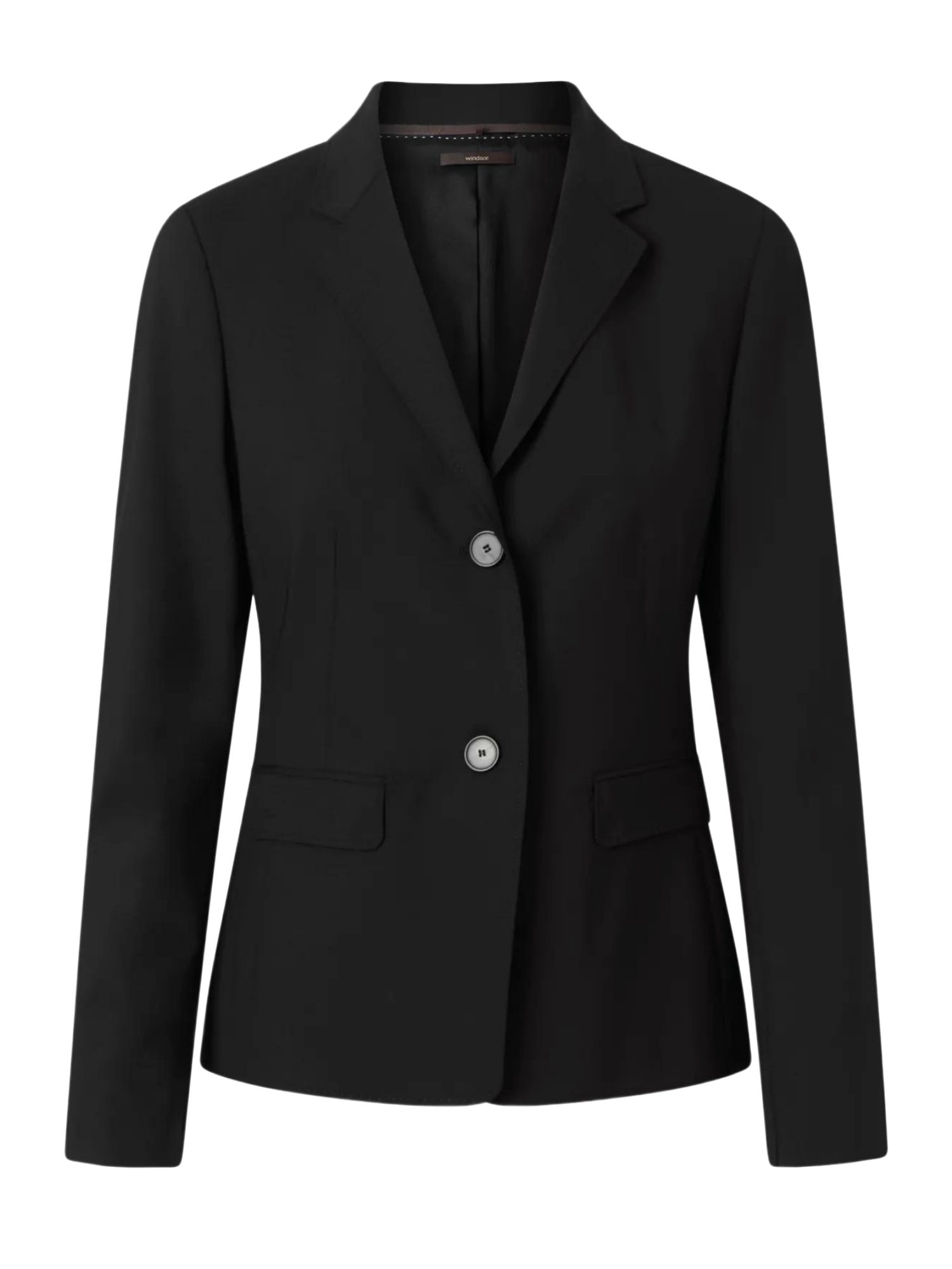 Windsor Jackenblazer schwarz,Business,Wolle,Unifarben,Rundhals,Lang,Regular Fit