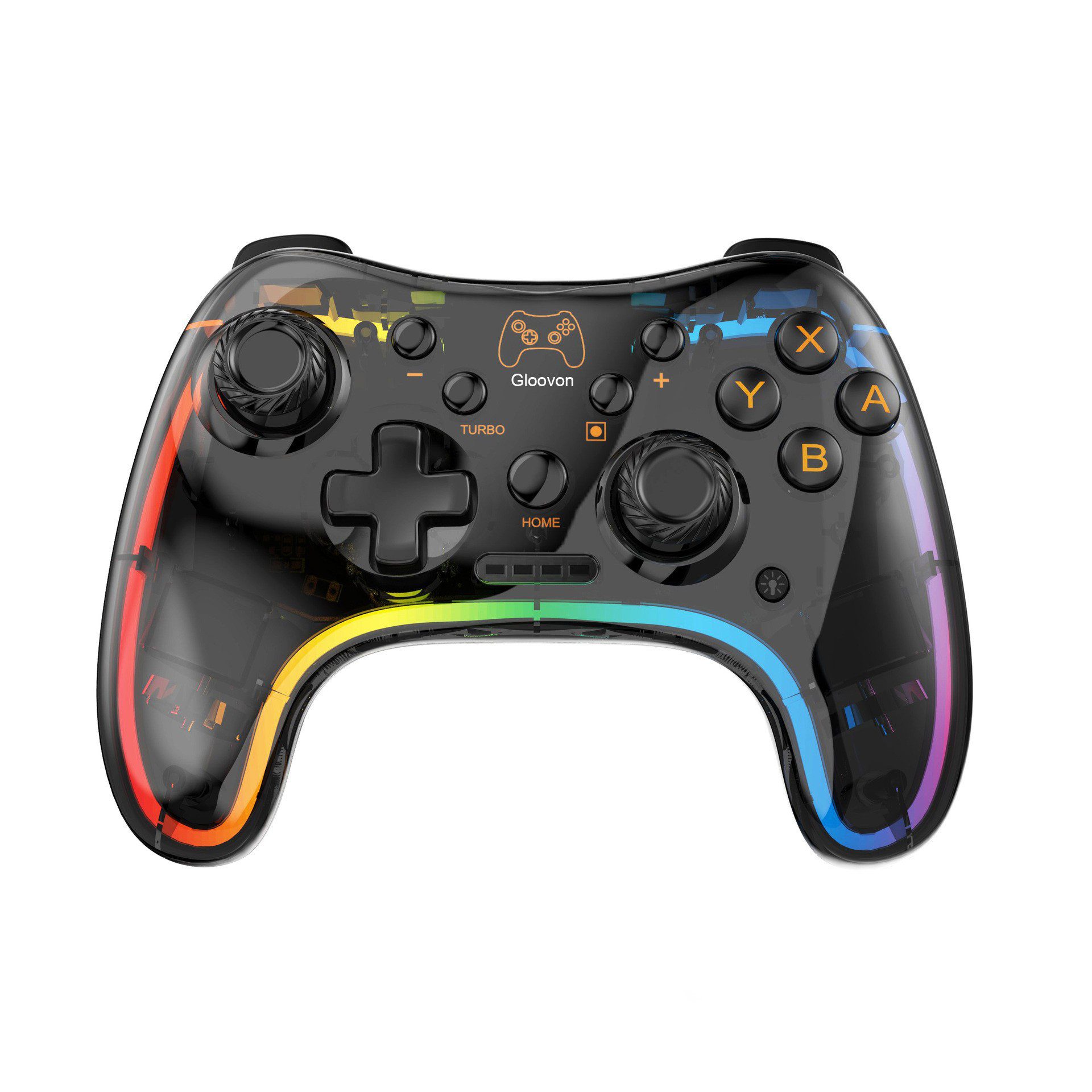 Tekoo Wireless Controller für Switch & PC, Transparentes RGB Gamepad, App Gaming-Controller (Packung, Transparentes RGB-Design, App-Steuerung, Turbo-Funktion)