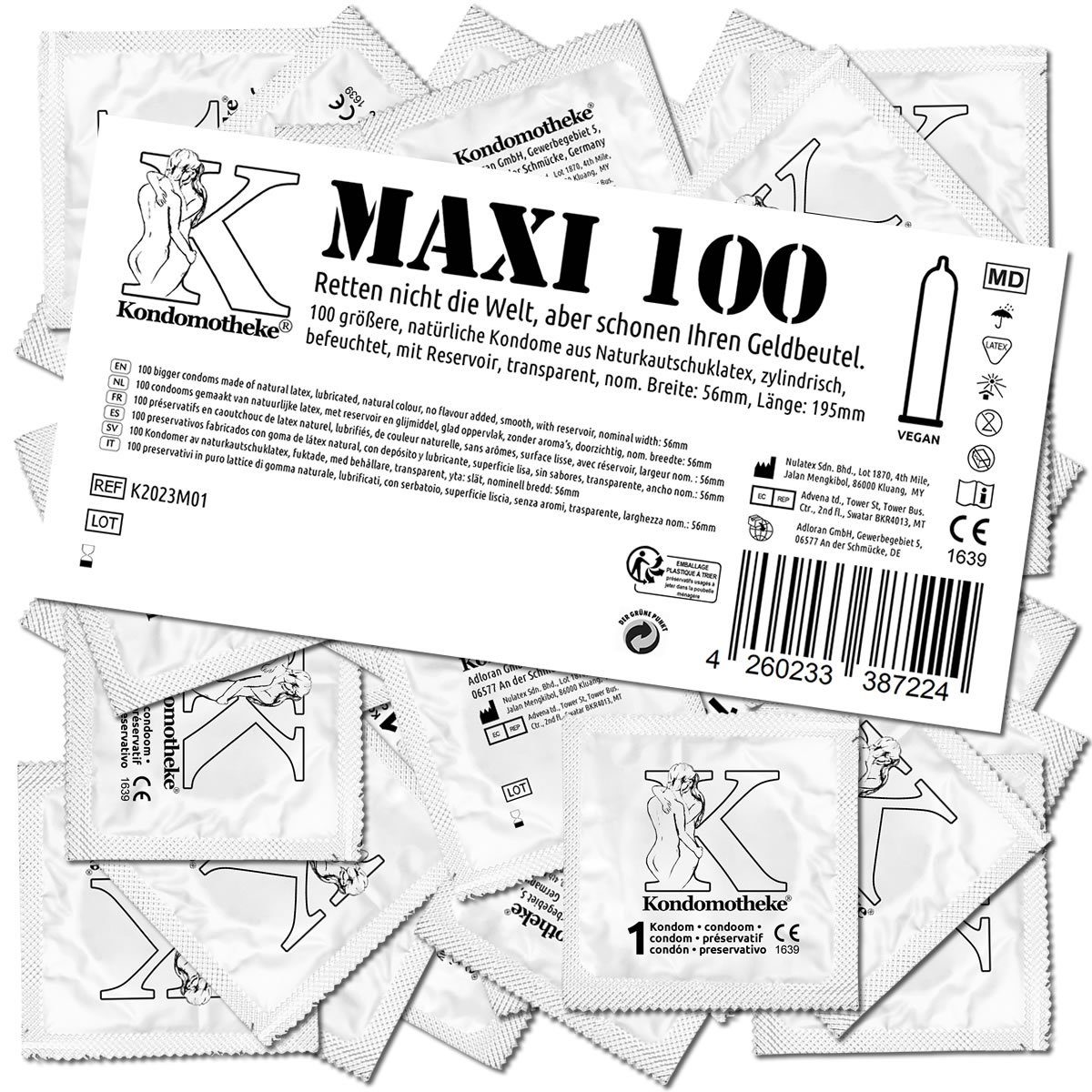 Kondomotheke XXL-Kondome MAXI (große Kondome ohne Extras, für mehr Platz) Beutel mit, 100 St., breite Kondome -, die preiswerten Kondome zum Super-Sparpreis