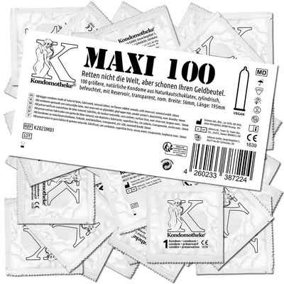 Kondomotheke XXL-Kondome MAXI (große Kondome ohne Extras, für mehr Platz) Beutel mit, 100 St., breite Kondome -, die preiswerten Kondome zum Super-Sparpreis