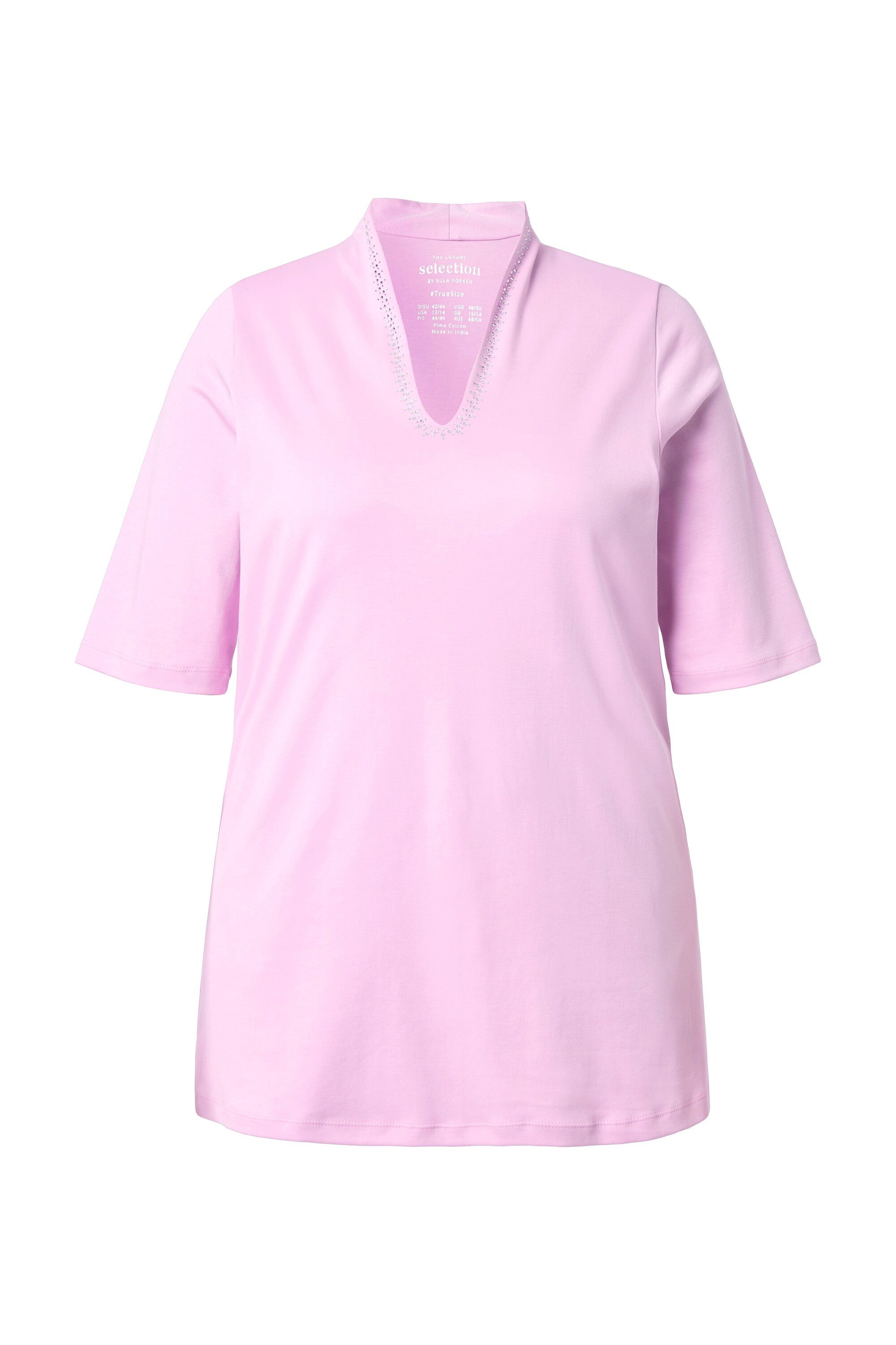 Ulla Popken T-Shirt Shirt A-Linie Kelchkragen Halbarm Pima Cotton günstig online kaufen