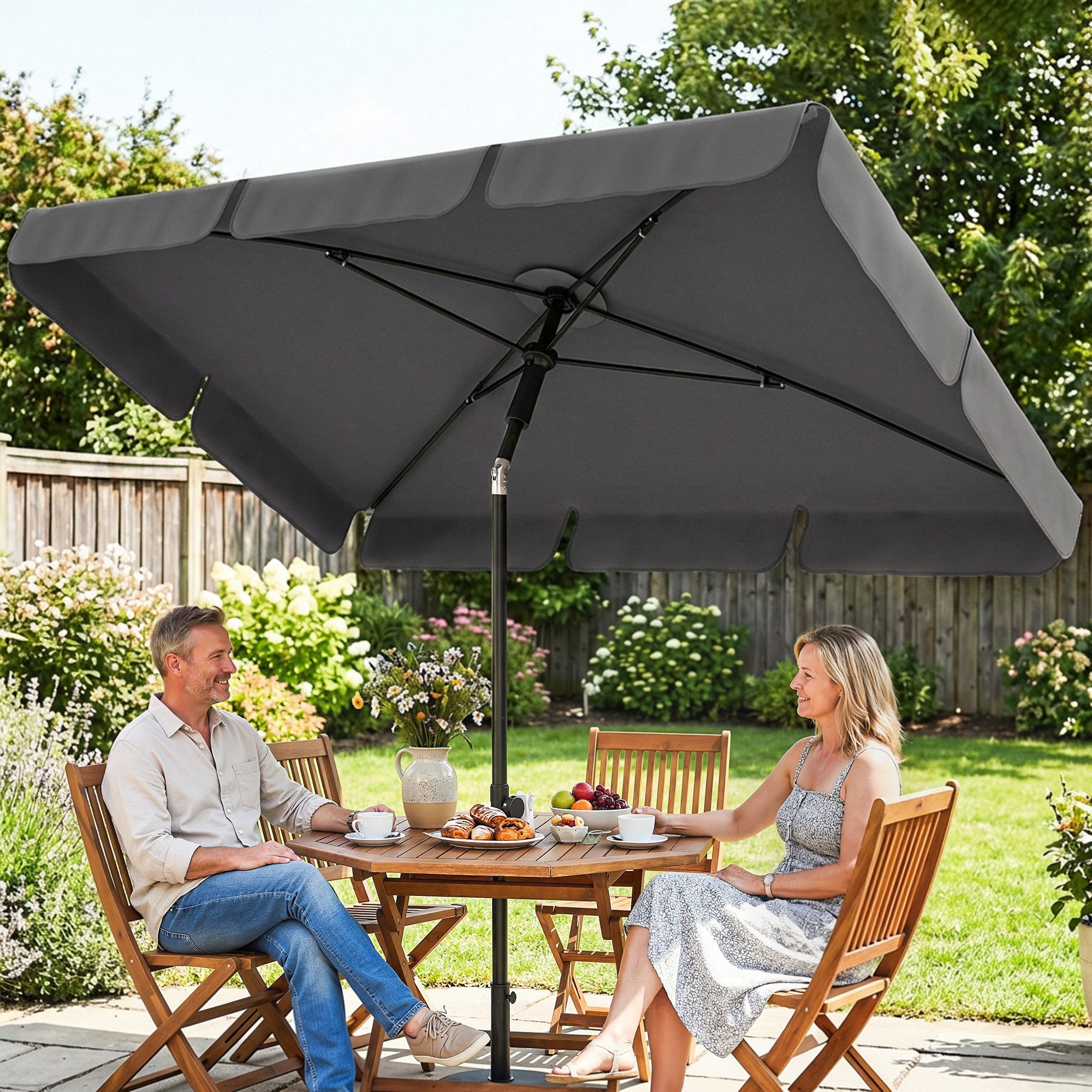 Outsunny Sonnenschirm rechteckig Balkonschirm mit 3-facher Neigung 8 Streben, LxB: 183x122 cm, rechteckig Balkonschirm, Strandschirm, für Strand Balkon Garten, 183 x 122 x 222 cm, Dunkelgrau