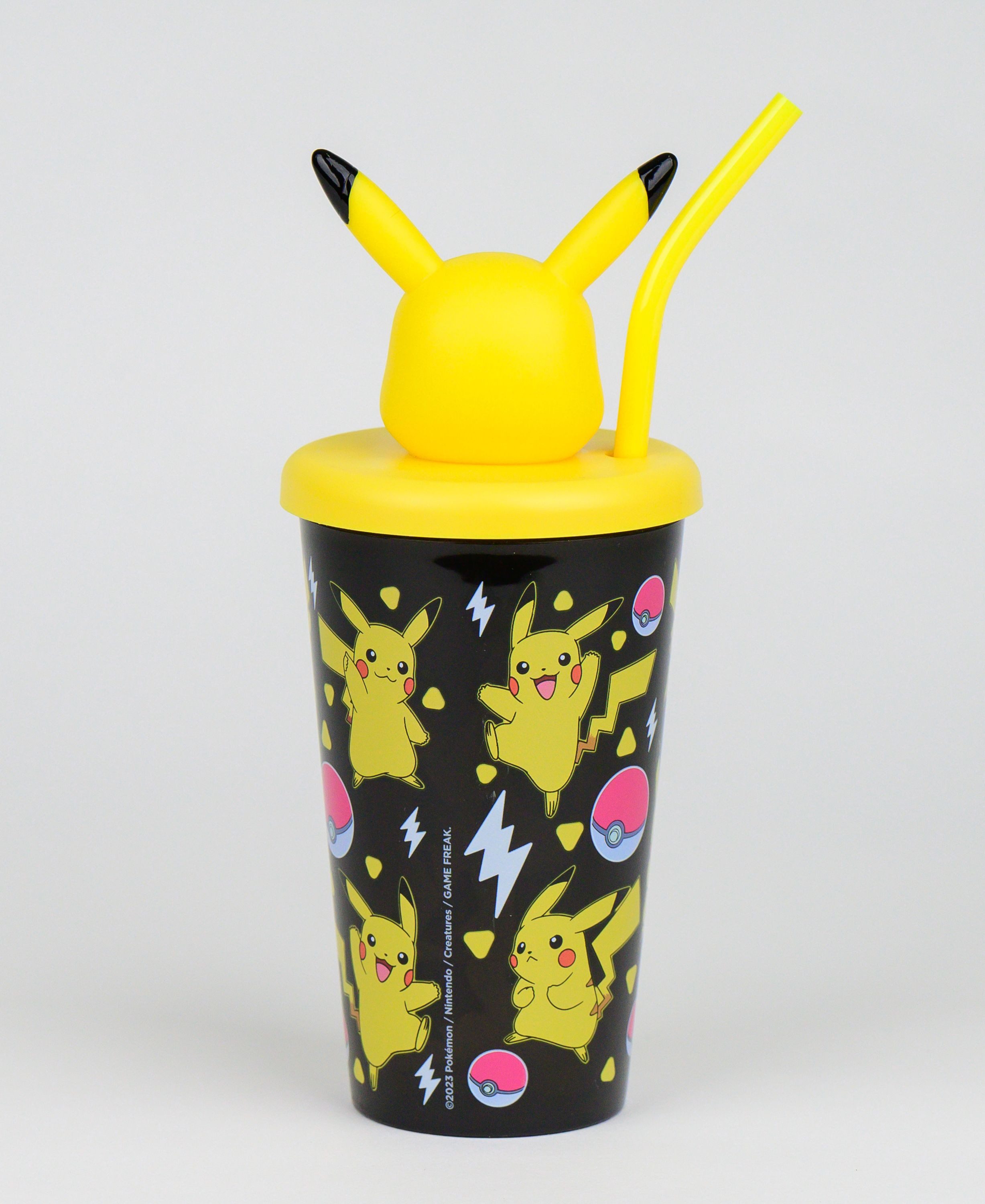 POKÉMON Kinderbecher Pikachu, PP, Deckel mit 3-D Topper und integriertem Trinkhalm 500 ml