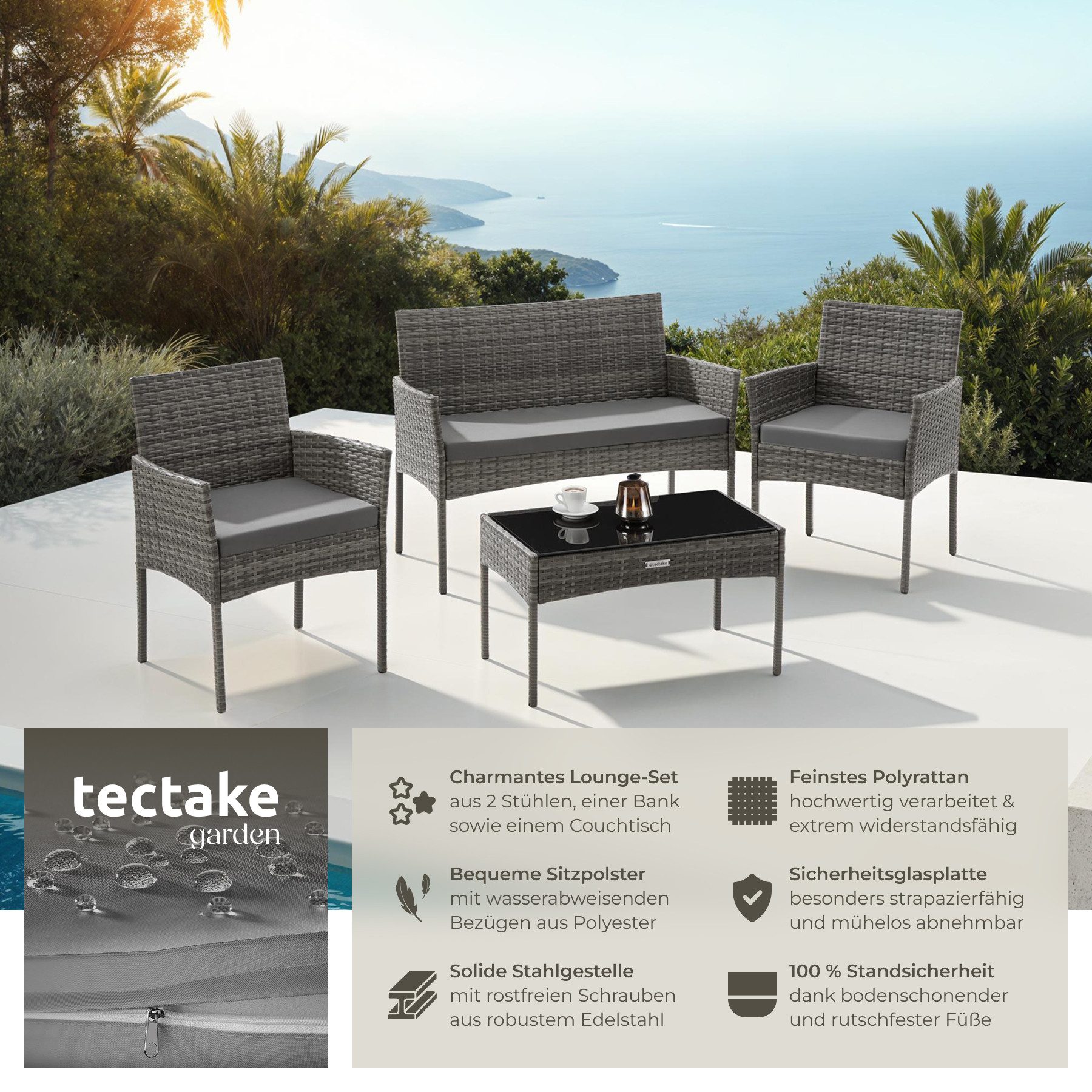 tectake Sitzgruppe Rattan Gartenset, (Set., 4-tlg), Wasserabweisende, abneh günstig online kaufen