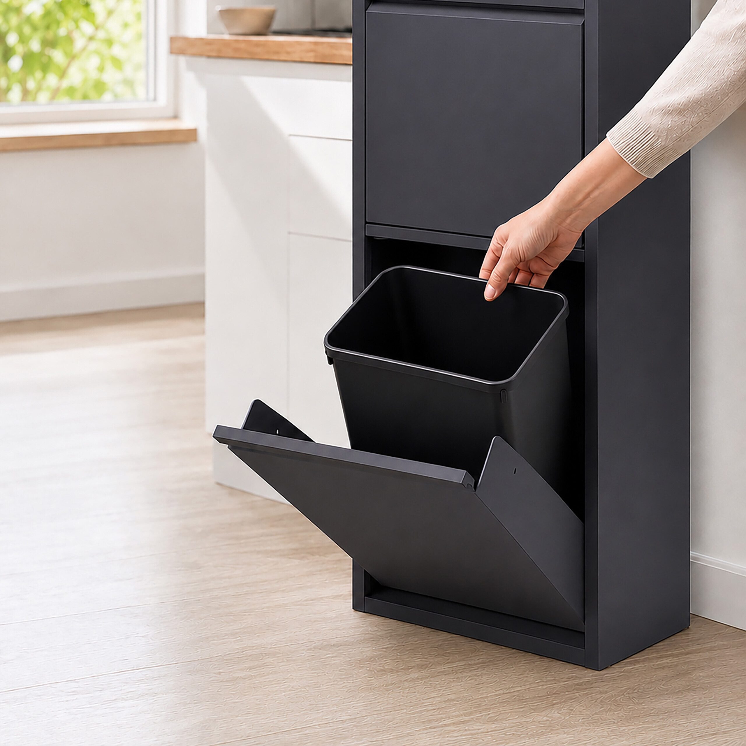 relaxdays Mülltrennsystem Mülleimer 3 Fächer 3x18 l, Anthrazit – Bild 5 von 5
