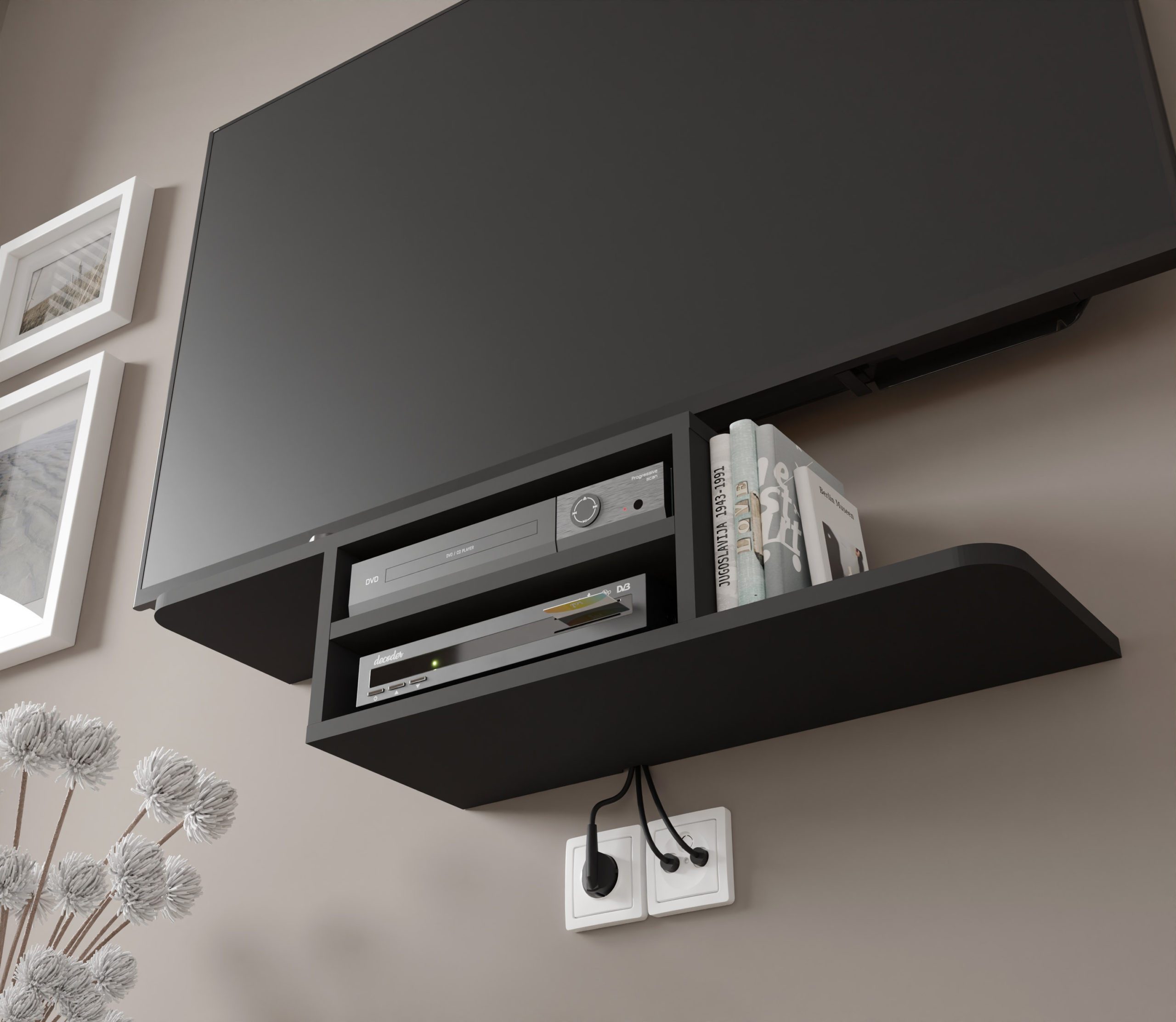 Raumhirsch Furniture Lowboard TV Schrank, RTV Möbel, Wohnmöbel (Maße: 90 x 22 x 20 (H) cm, 2 Fächer), Kabelöffnung, Wandmontage, Runde Kanten