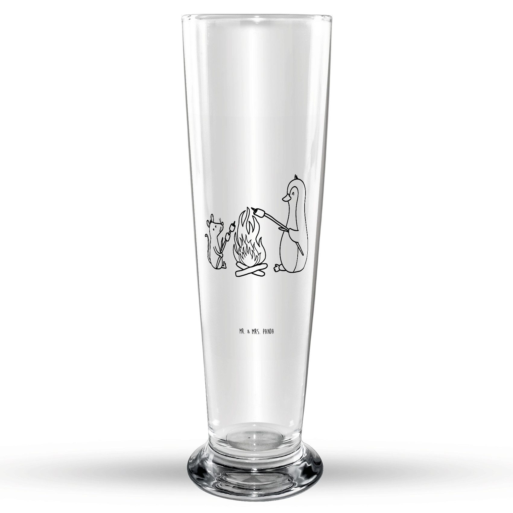 Mr. & Mrs. Panda Bierglas Pinguin Lagerfeuer - Transparent - Geschenk, Bierkrug, Bierglas, Moti, Premium Glas, Elegantes Design