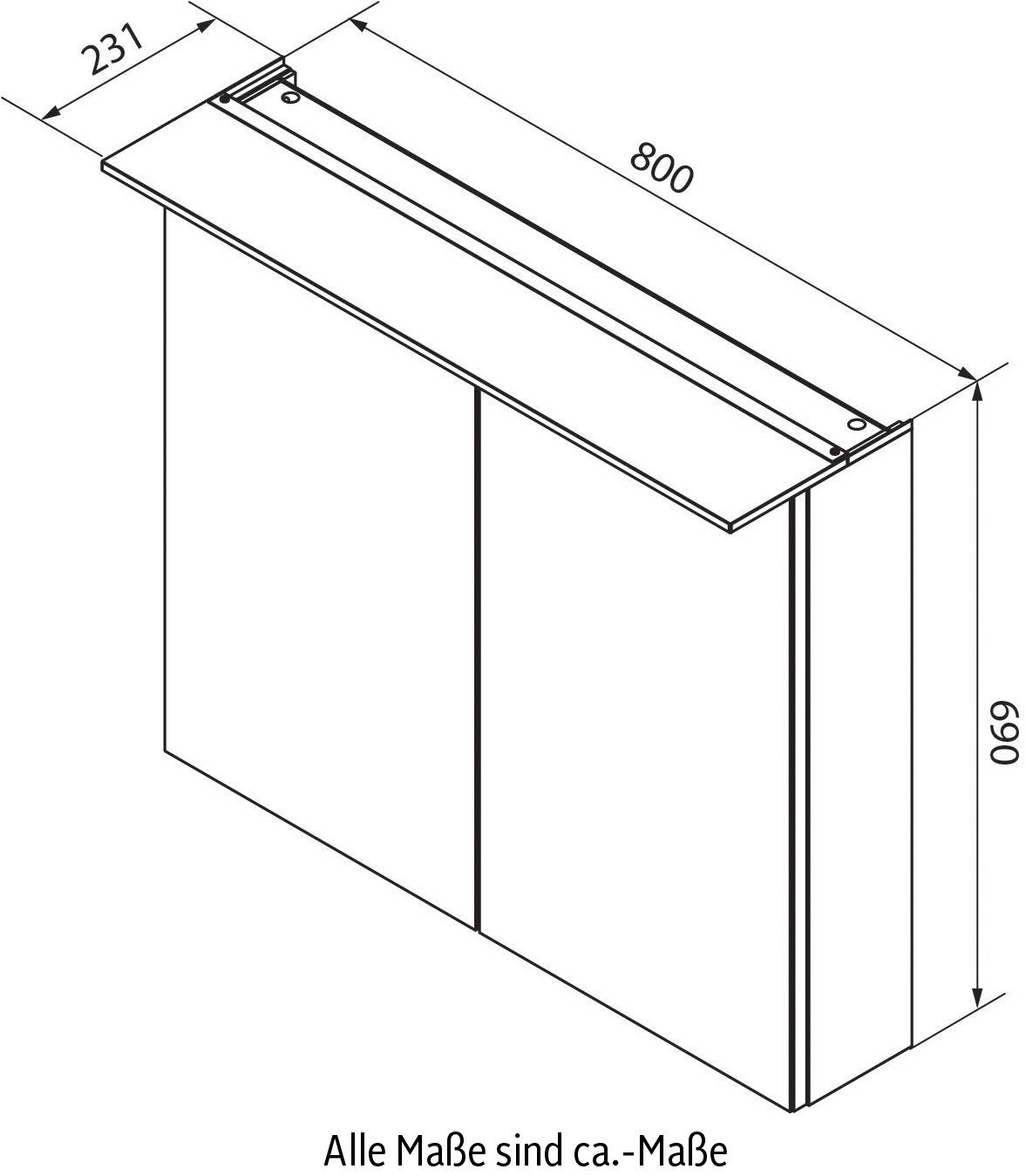 80 Türen, FACKELMANN verspiegelt Ast-Eiche Spiegelschrank - PE 80 cm, 2 Breite doppelseitig Badmöbel