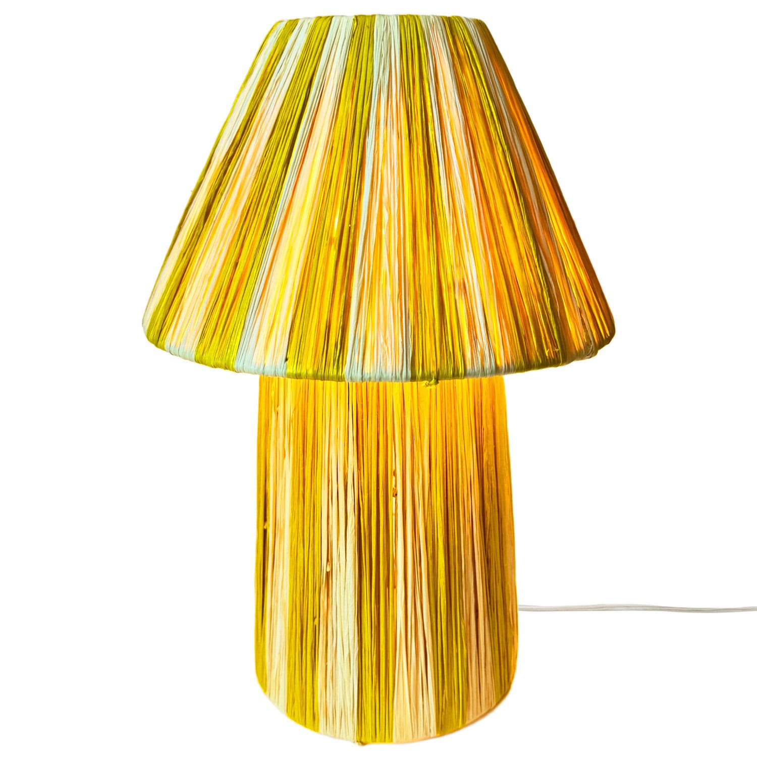 Marrakesch Orient & Mediterran Interior Nachttischlampe Boho Tischlampe Morjan modern aus Raffia-Bast in Beige-Gelb 40 x 26 cm, E27, Handarbeit
