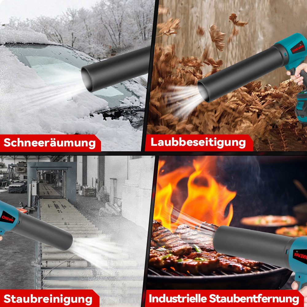 ONEVAN Akku-Gebläse Turbo Laubbläser Akku – 648 km/h & 60.000 U/min, Mit 2x4,5Ah Akkus für Laub, Schnee & Staub