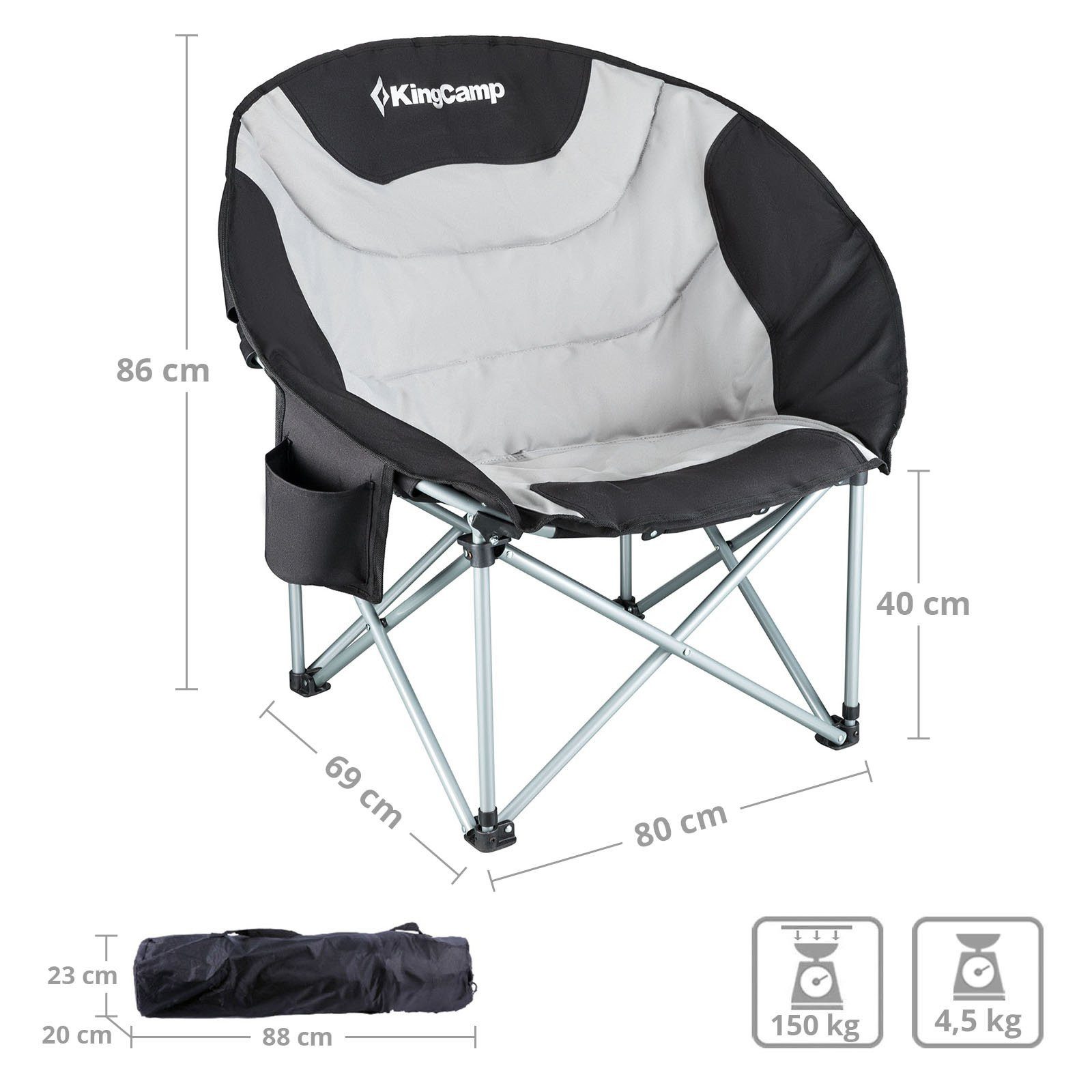 KingCamp Campingstuhl MoonChair XL Camping Klapp Stuhl - Garten Falt Ses