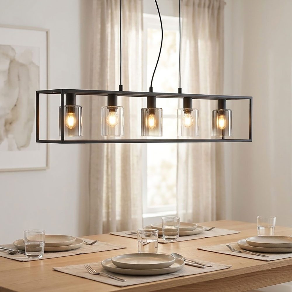 FISCHER & HONSEL Pendelleuchte, Leuchtmittel nicht inklusive, Pendelleuchte Höhenverstellbar Hängelampe Glas Rauchoptik Höhe 150 cm