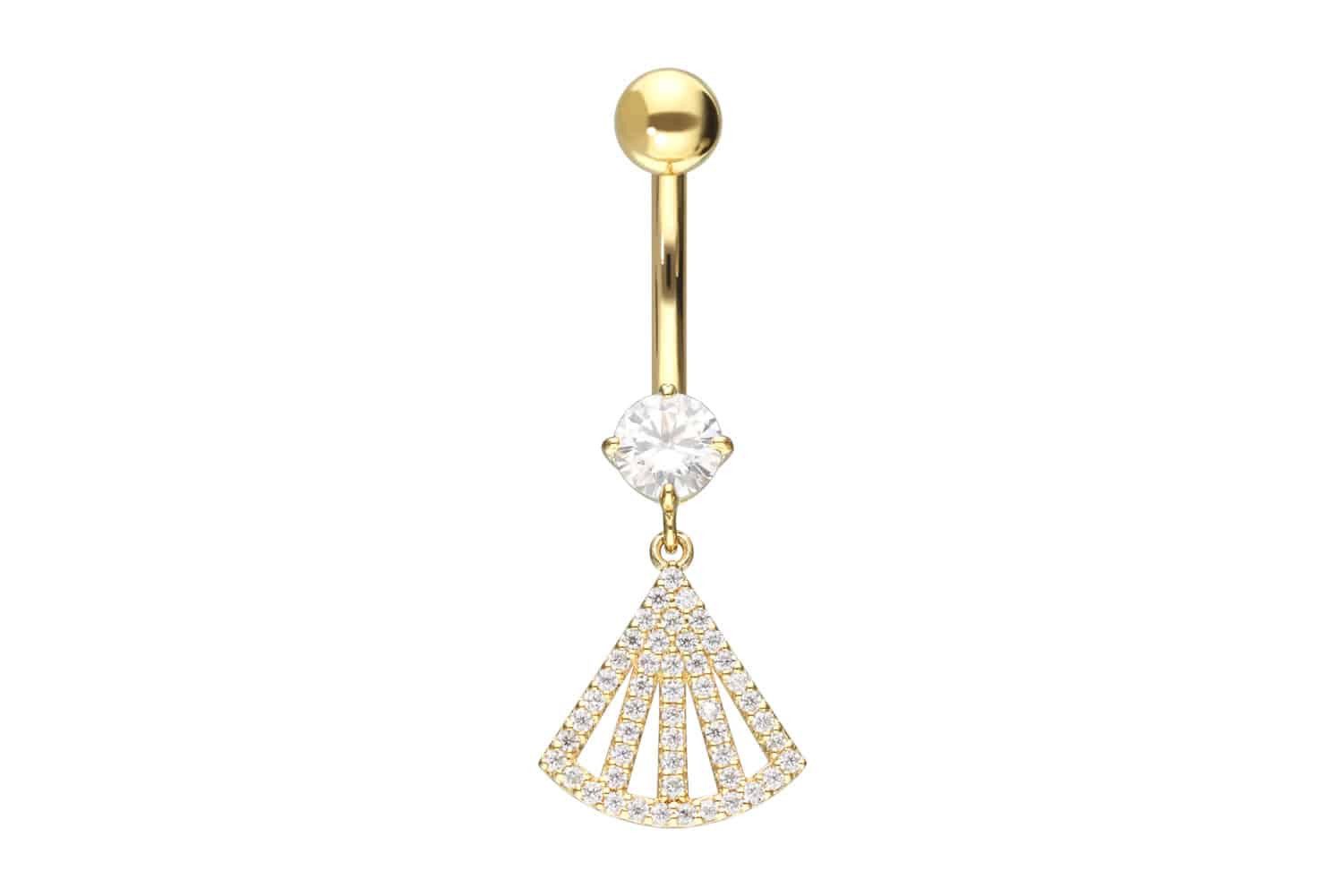 Bauchnabelpiercing 18 Karat Gold Bananabell MOISSANIT-FÄCHER