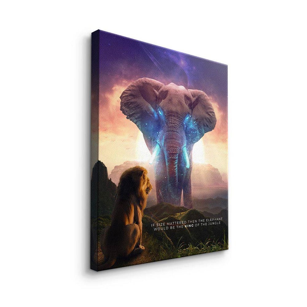 DOTCOMCANVAS® Leinwandbild, Premium King Löwe True Rahmen und Motivationsbild - Elephant - schwarzer