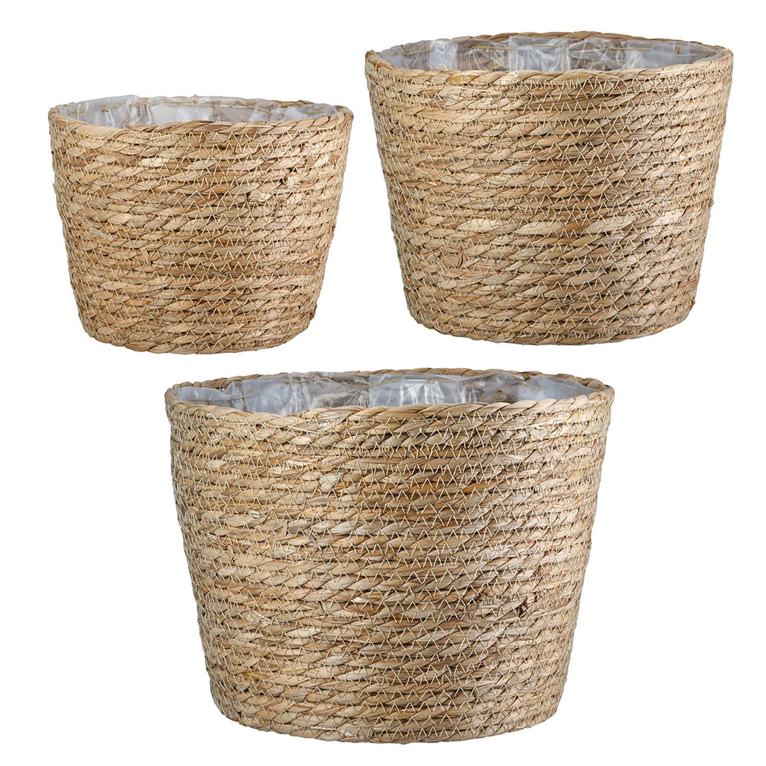 GILDE Übertopf 3er Set Übertopfe HANOI - naturfarben - Seegras - Höhe 20cm x Ø 26cm (1x Übertopf, Übertöpfe - Topf für Pflanzen), Pflanzentopf - Pflanzschale - Kübel - Töpfe
