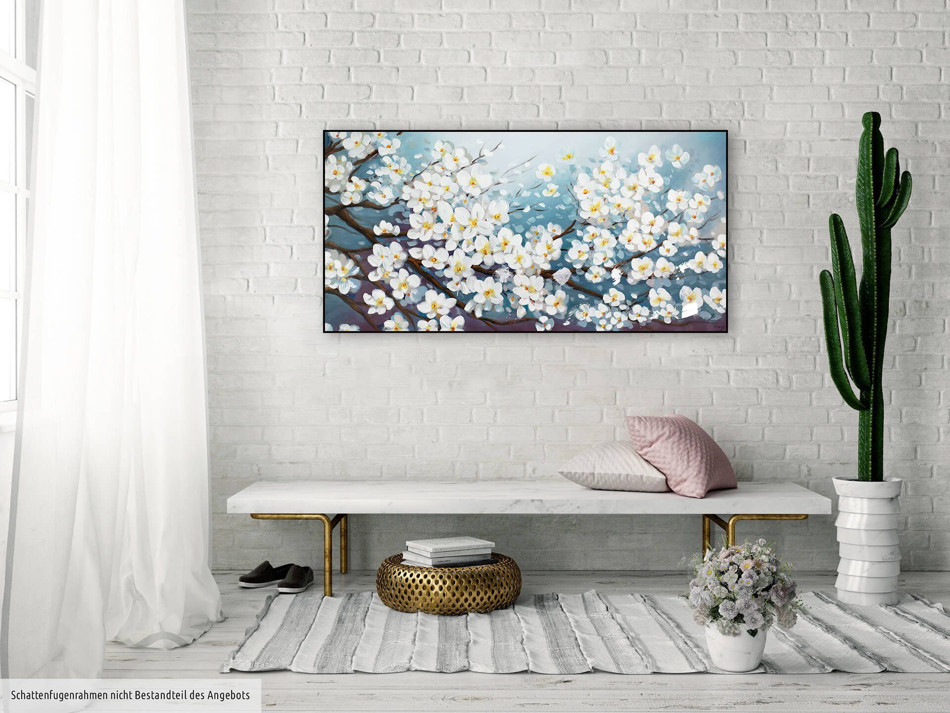 KUNSTLOFT Leinwandbild Glamour Gemälde Wohnzimmer Wandbild HANDGEMALT in cm, 140x70 White 100%