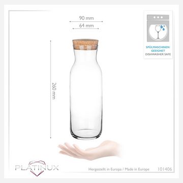 PLATINUX Karaffe Karaffe mit Korken 1000ml (max. 1130ml), (1 Karaffe), Wasserkaraffe Getränkekaraffe Glaskanne Kanne Glaskaraffe