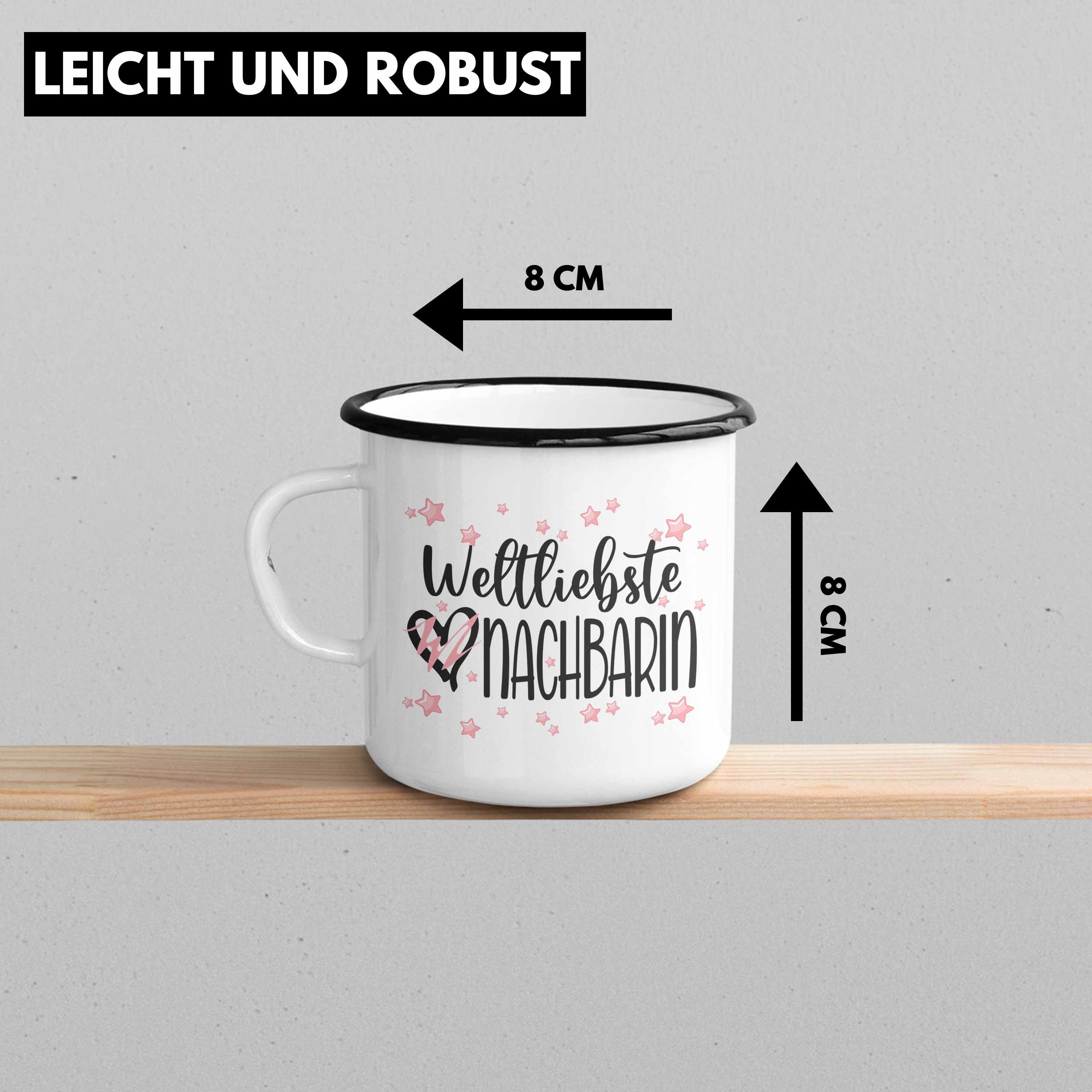 Lieblings Geschenk Abschiedsgeschenk Geschenkidee Weltliebste - Tasse Trendation Nachbarin Freundin Thermotasse Geburtstag Trendation Nachbarin Emaille Nachbarin Abschied Schwarz Beste